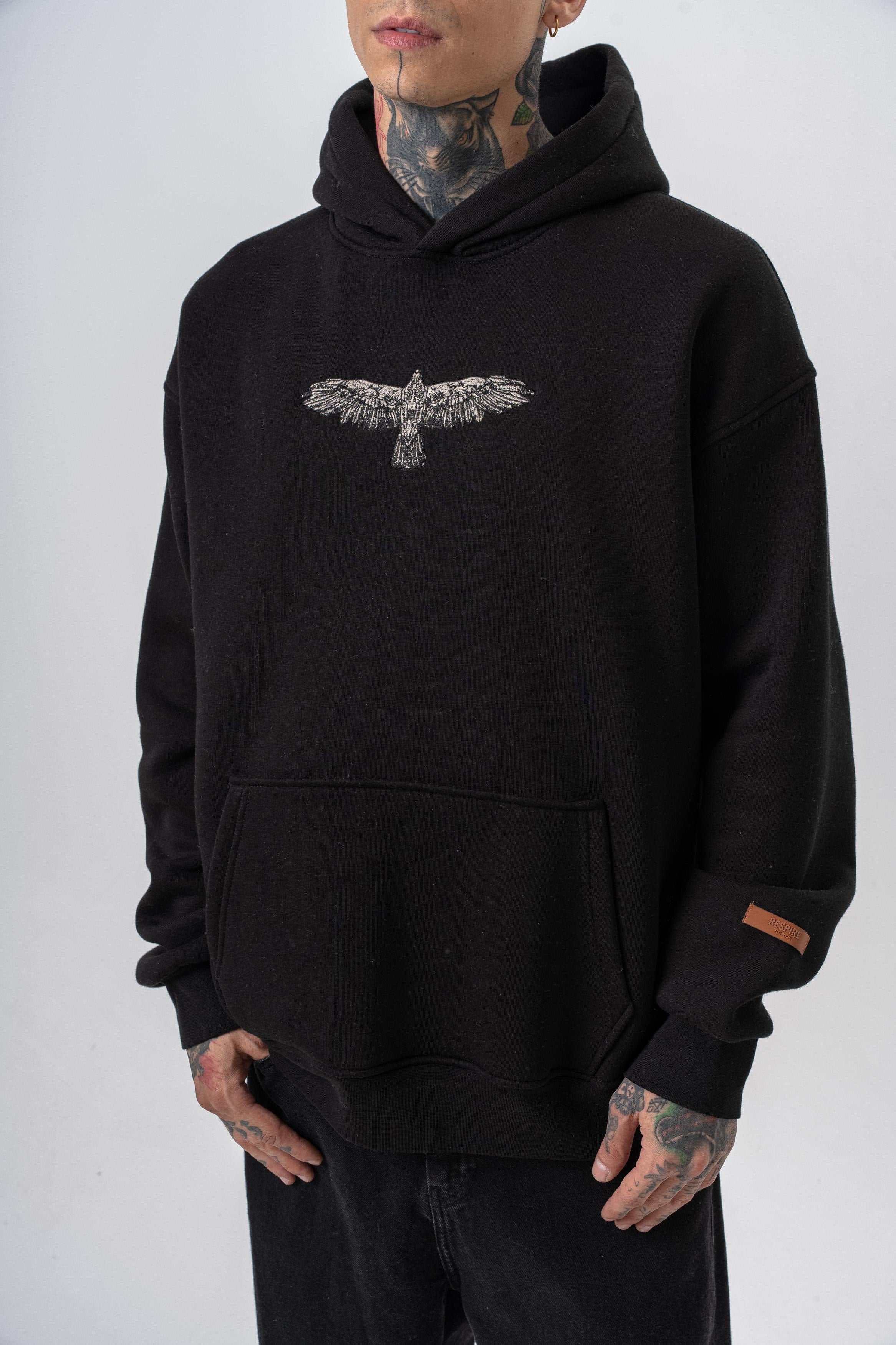Erkek Feel Baskılı Kapüşonlu Oversize Hoodie Siyah