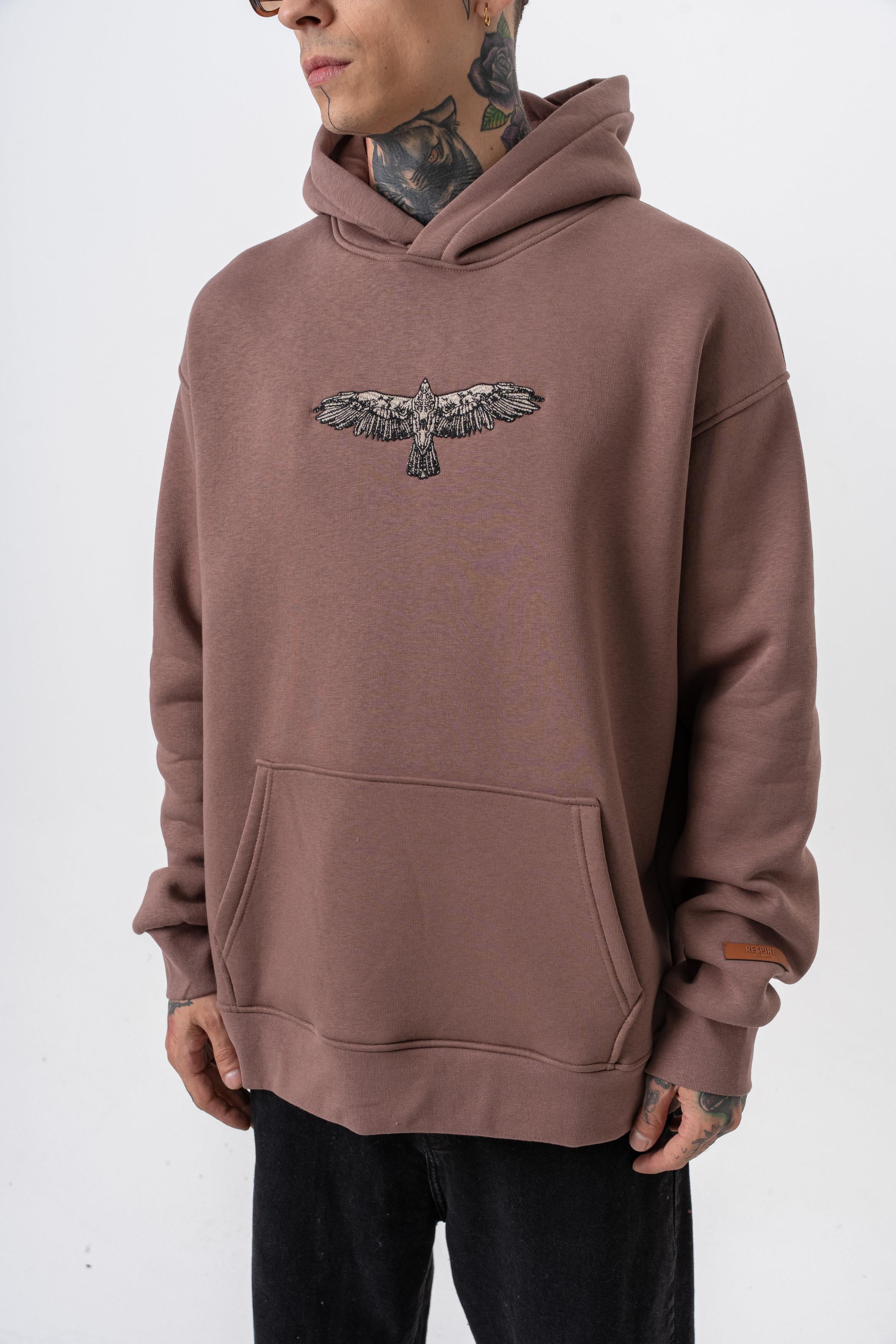 Erkek Feel Baskılı Kapüşonlu Oversize Hoodie Kakao