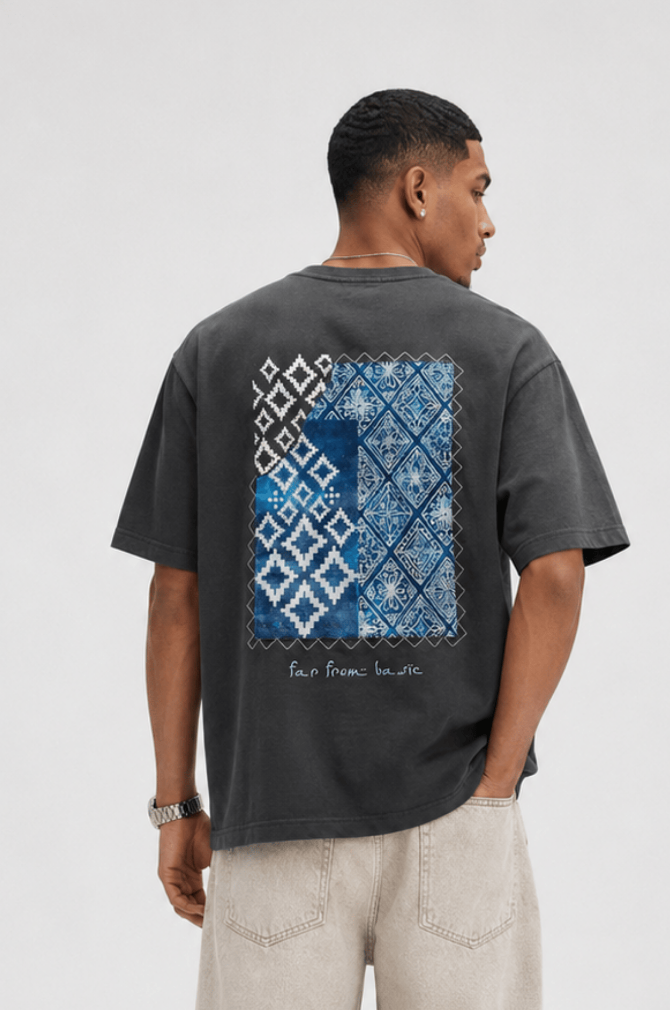 Erkek FFB Nakış Detaylı Oversize T-Shirt Füme