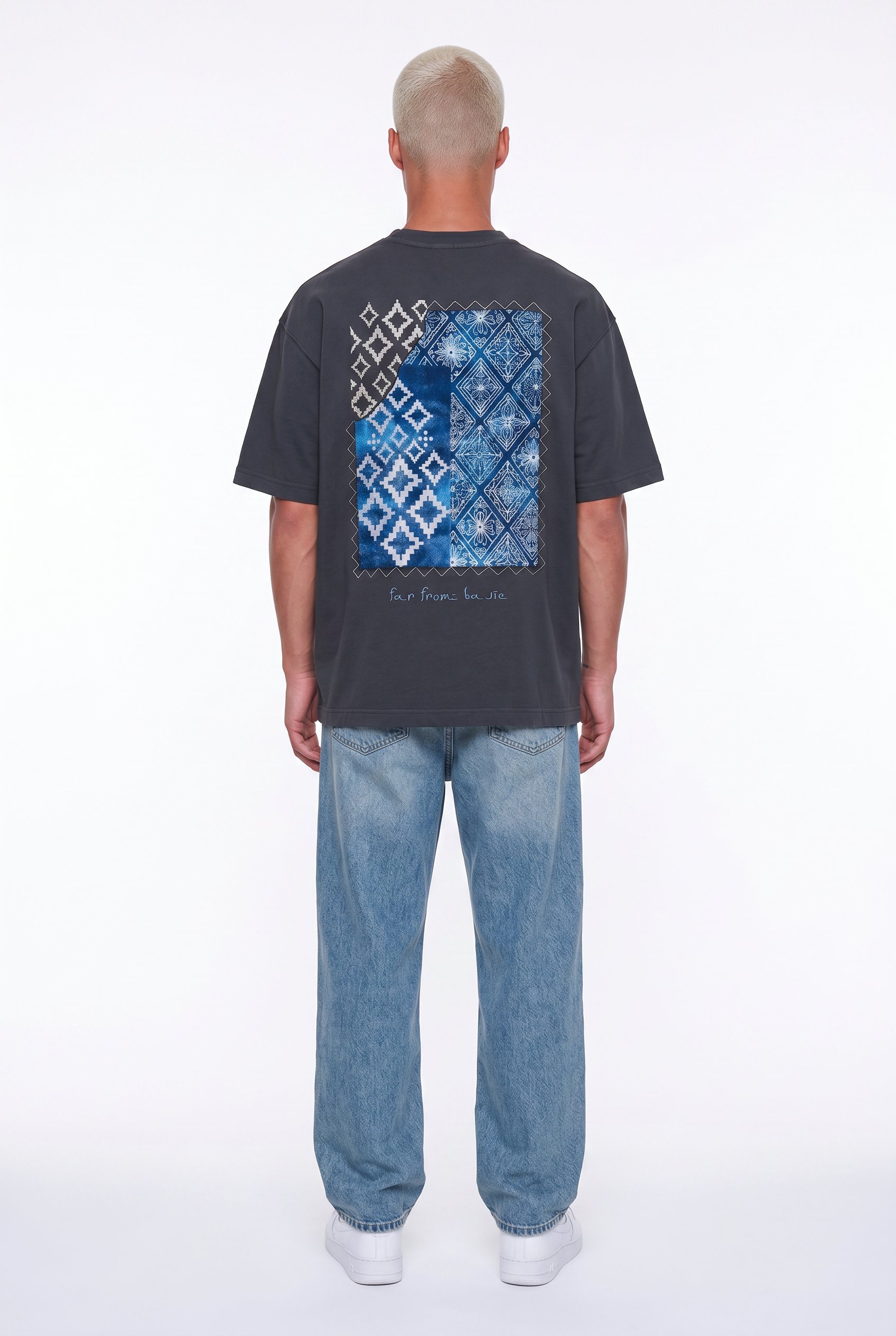 Erkek FFB Nakış Detaylı Oversize T-Shirt Füme