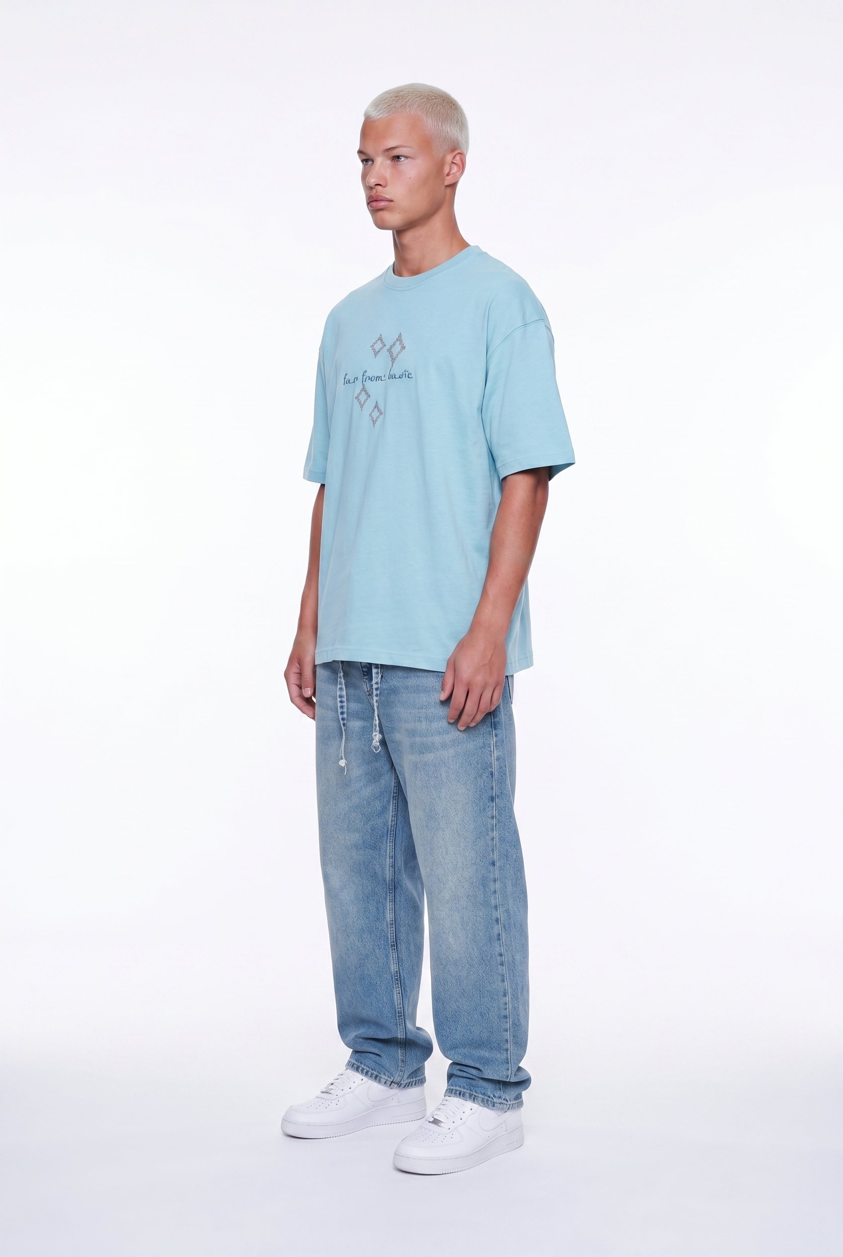 Erkek FFB Nakış Detaylı Oversize T-Shirt Bebe Mavi
