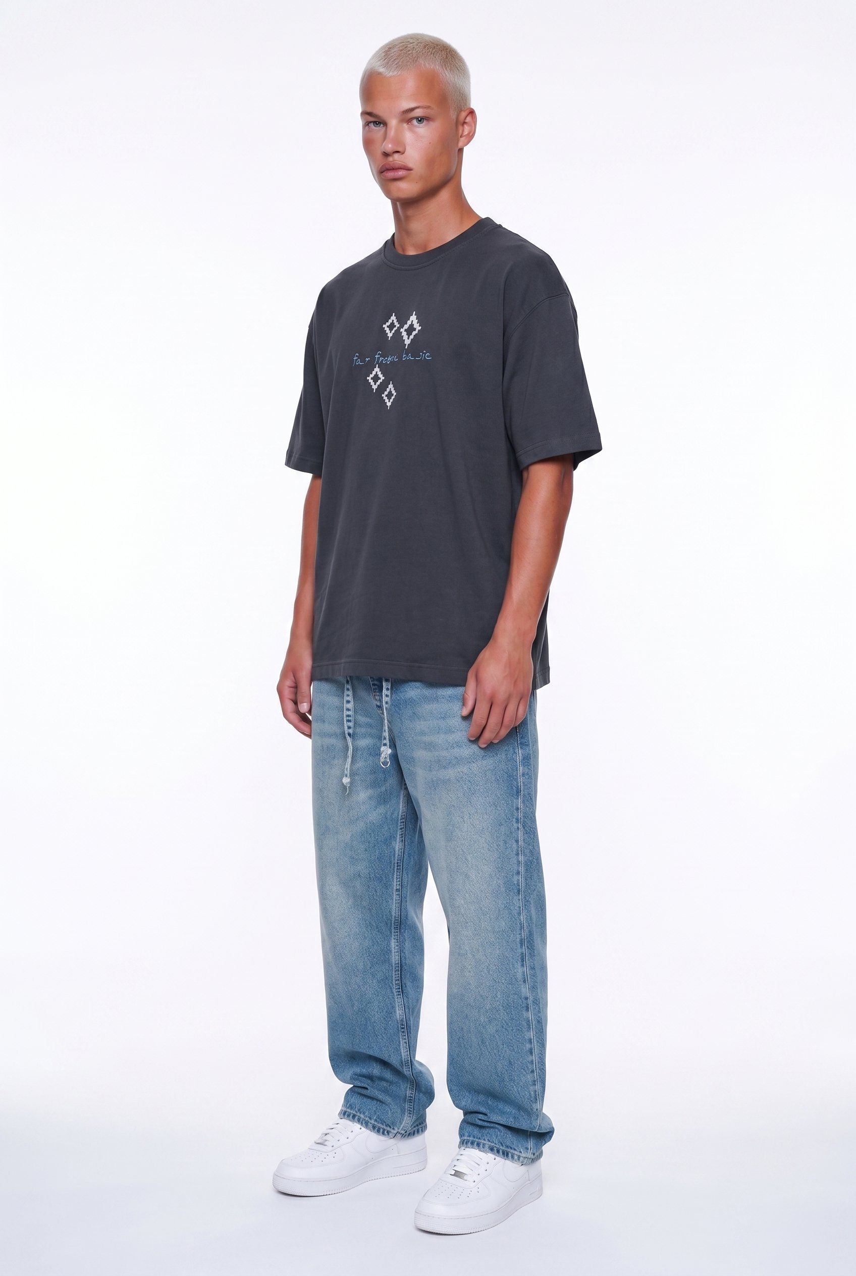Erkek FFB Nakış Detaylı Oversize T-Shirt Füme