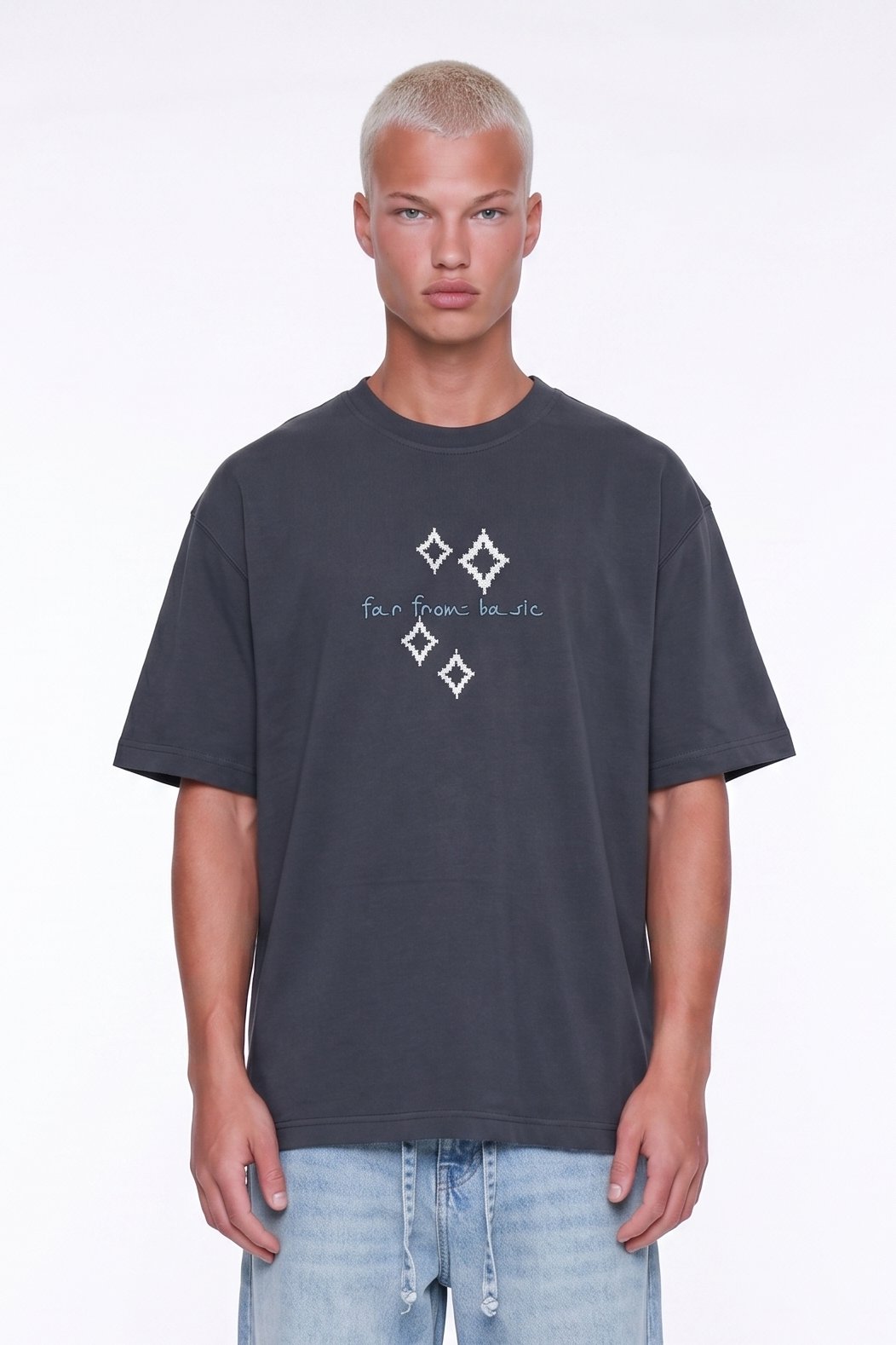 Erkek FFB Nakış Detaylı Oversize T-Shirt Füme
