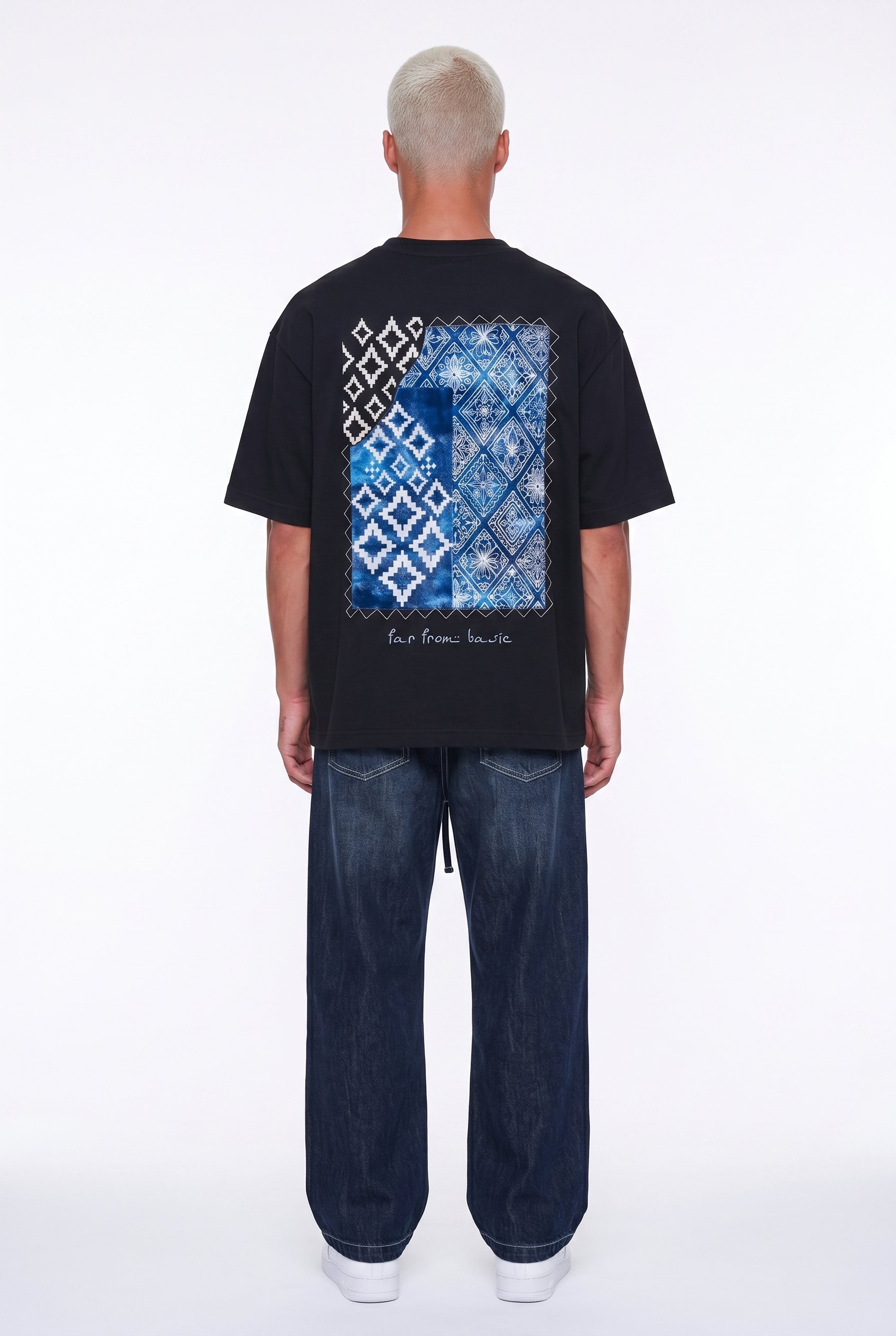 Erkek FFB Nakış Detaylı Oversize T-Shirt Siyah