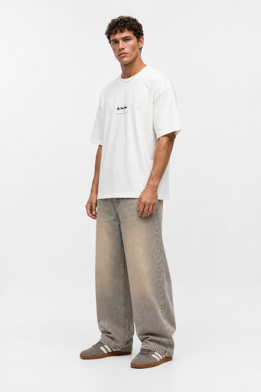 Erkek FFB Nakışlı Oversize T-Shirt Ekru