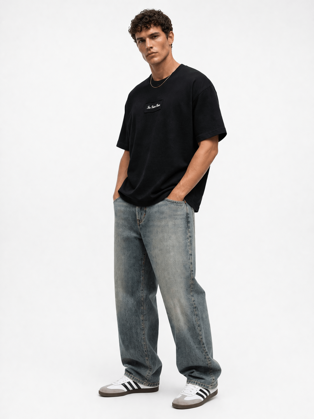 Erkek FFB Nakışlı Oversize T-Shirt Siyah