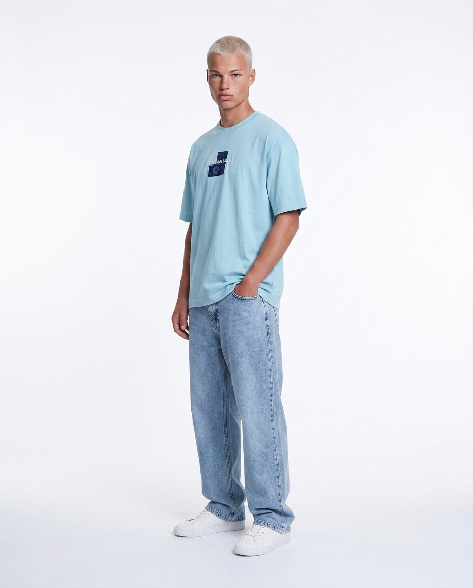 Erkek FFB Patch Oversize T-Shirt Bebe Mavi
