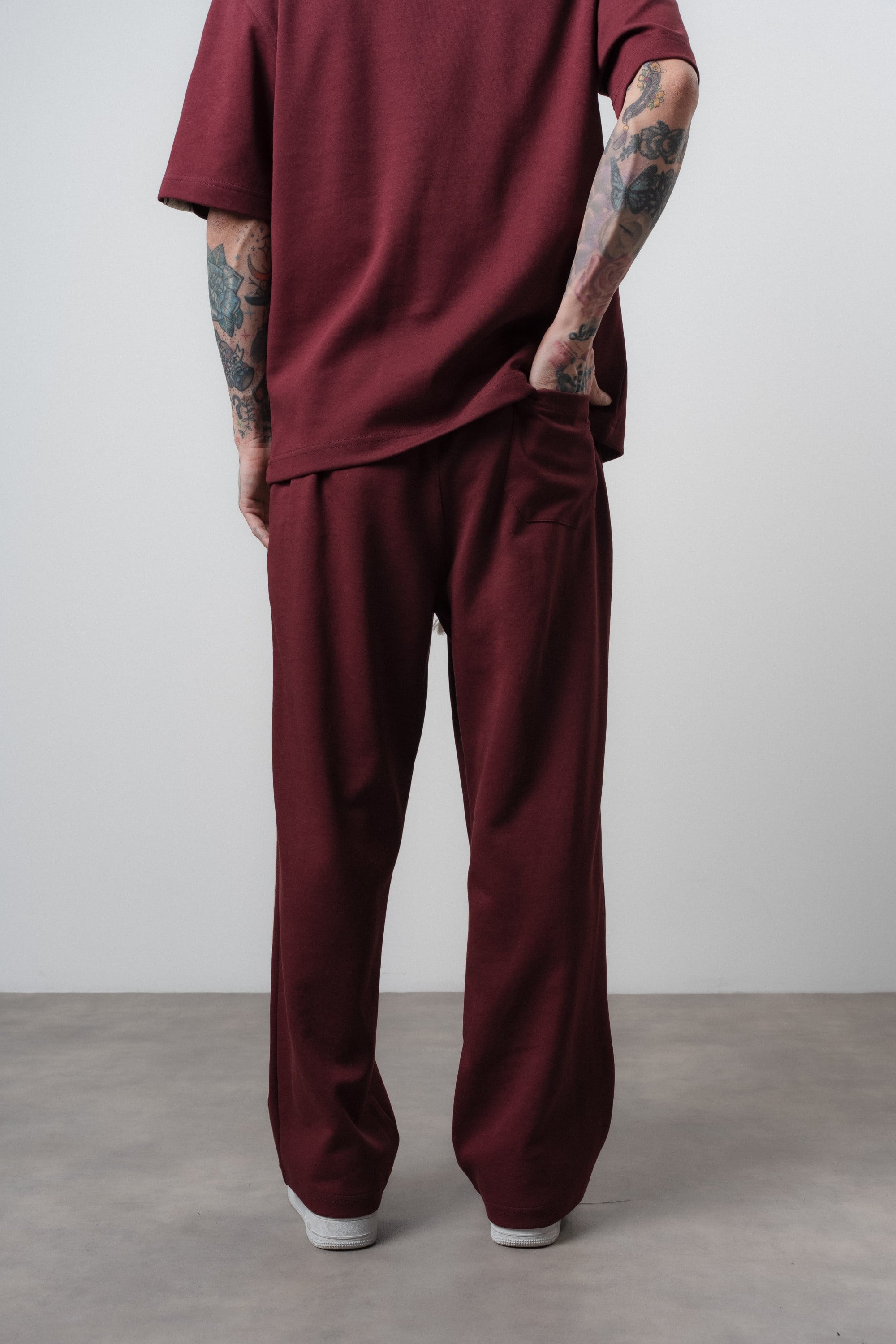 Erkek FFB Şerit Detaylı Baggy Eşofman Altı Bordo