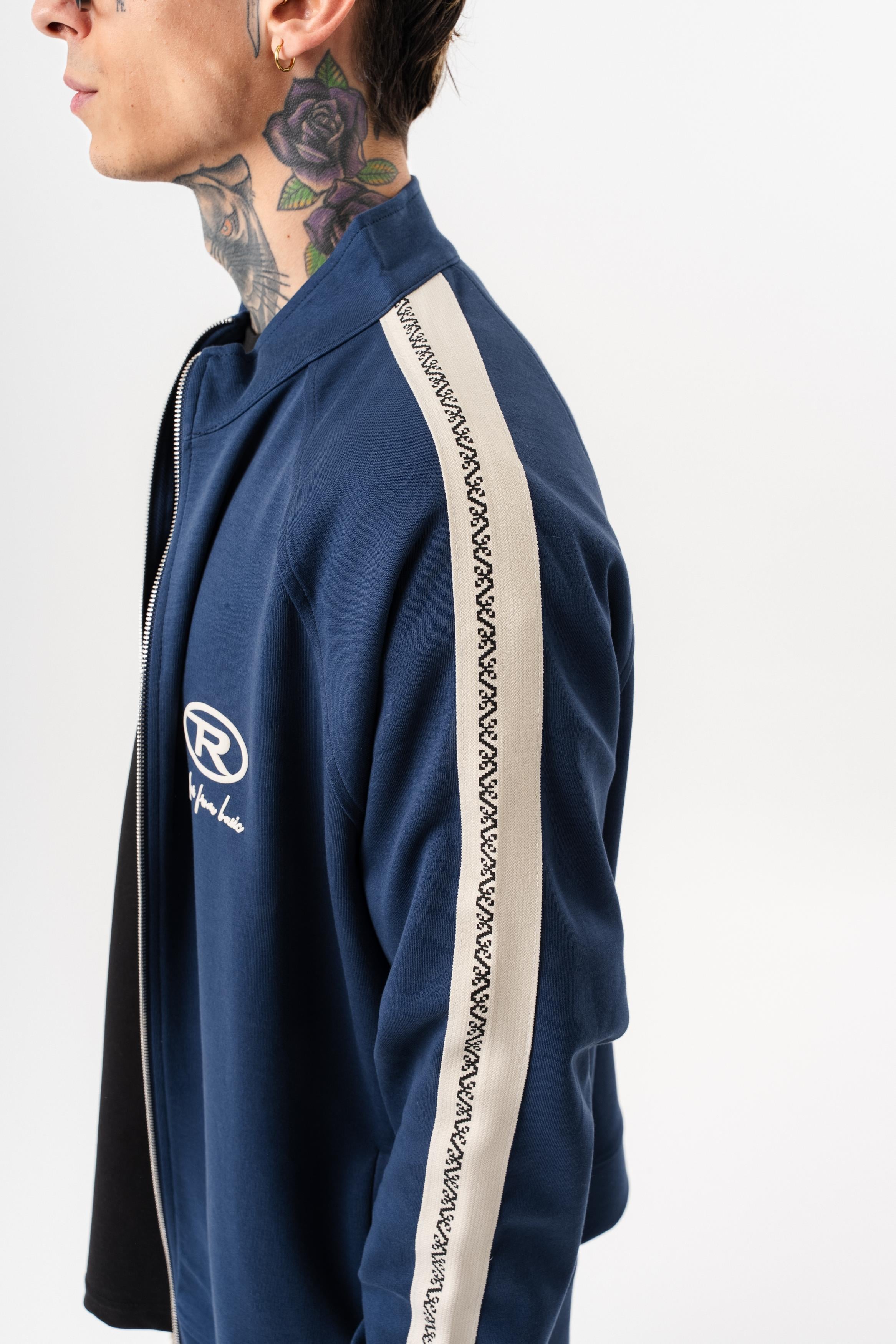 Erkek FFB Şerit Detaylı Dik Yaka Doubleface Zip Oversize Sweatshirt Lacivert
