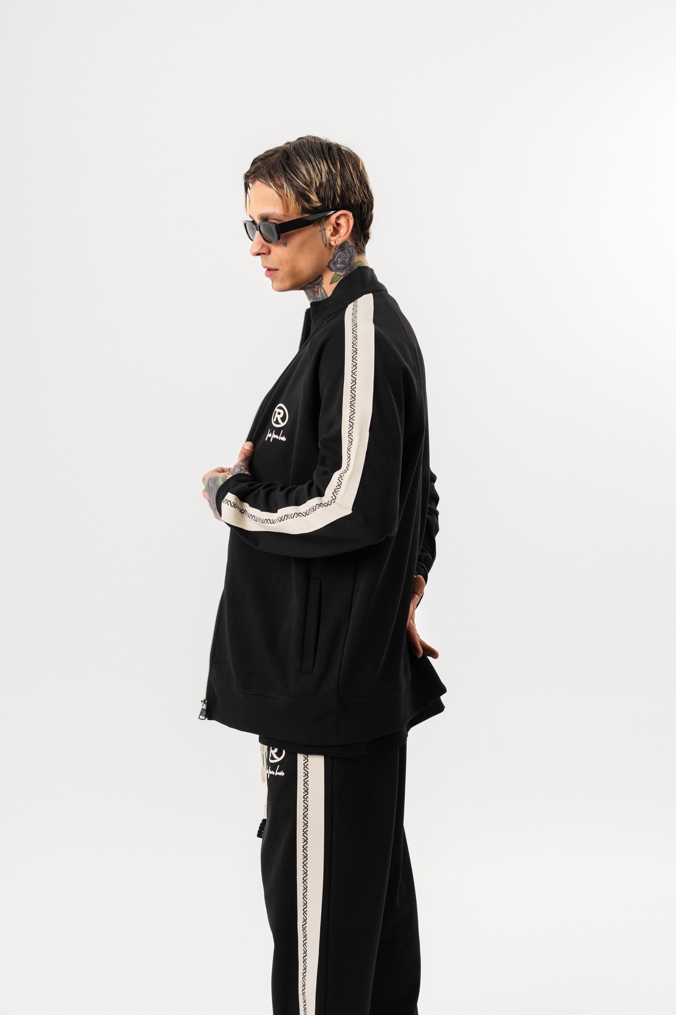 Erkek FFB Şerit Detaylı Dik Yaka Doubleface Zip Oversize Sweatshirt Siyah