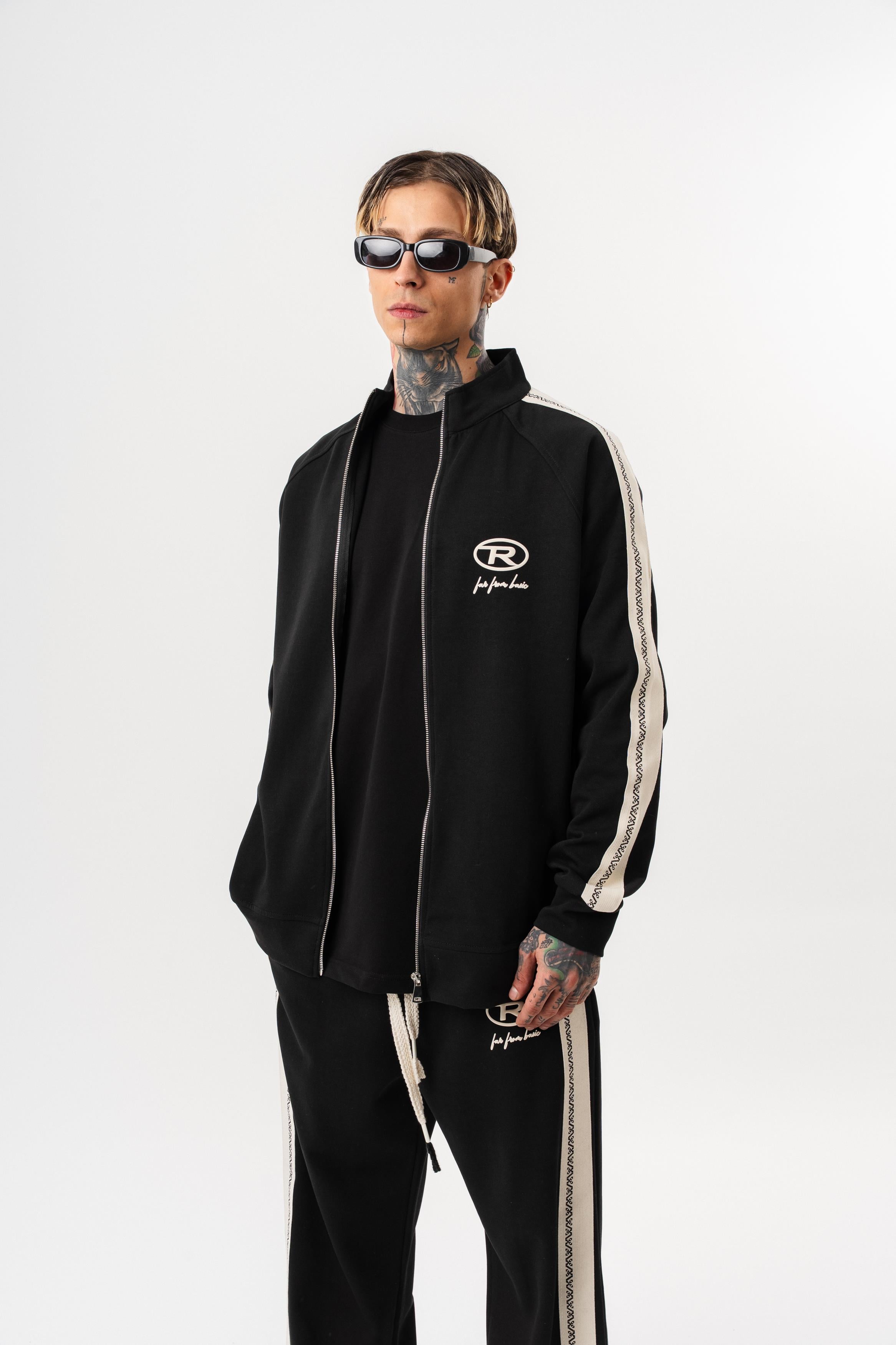 Erkek FFB Şerit Detaylı Dik Yaka Doubleface Zip Oversize Sweatshirt Siyah