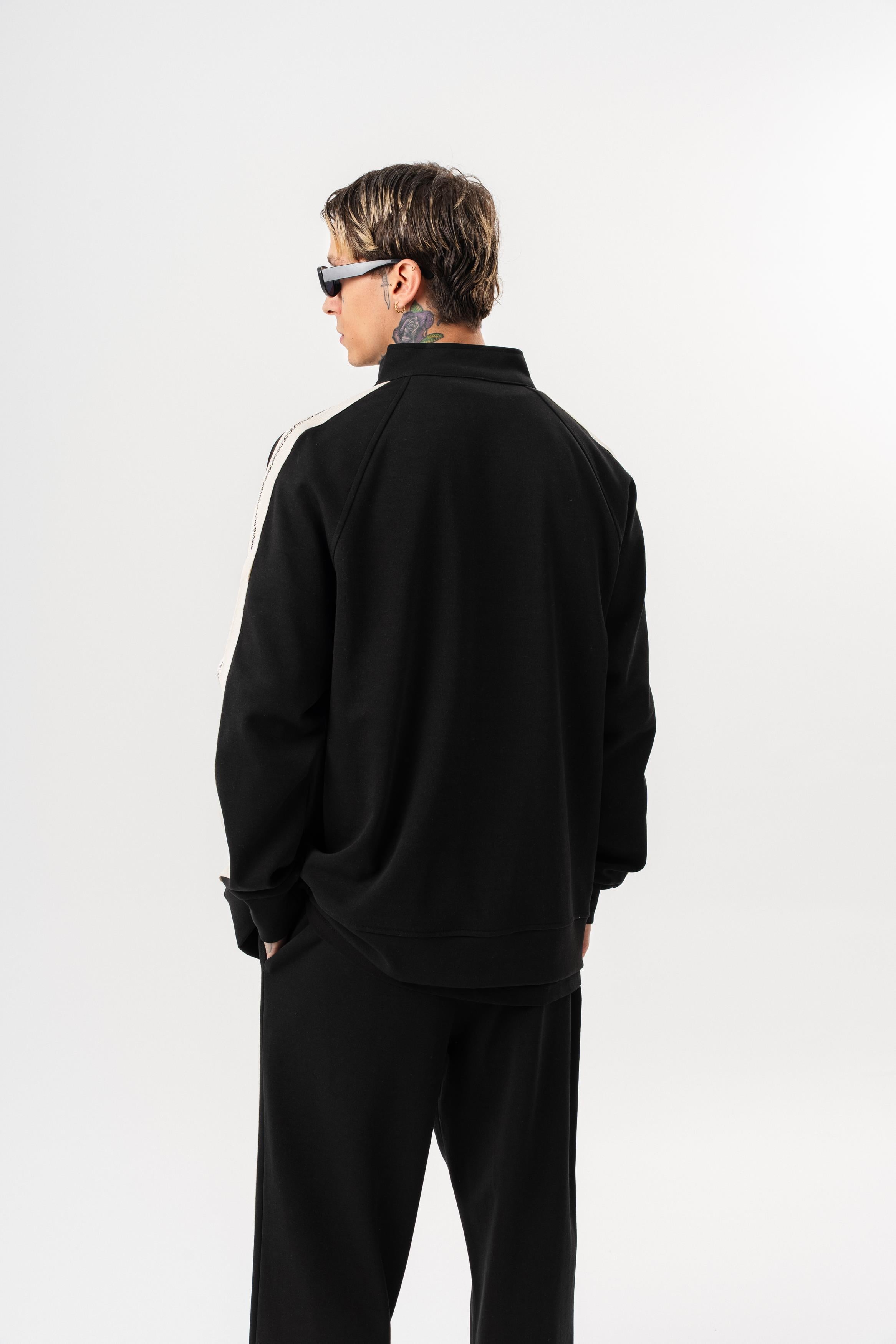 Erkek FFB Şerit Detaylı Dik Yaka Doubleface Zip Oversize Sweatshirt Siyah