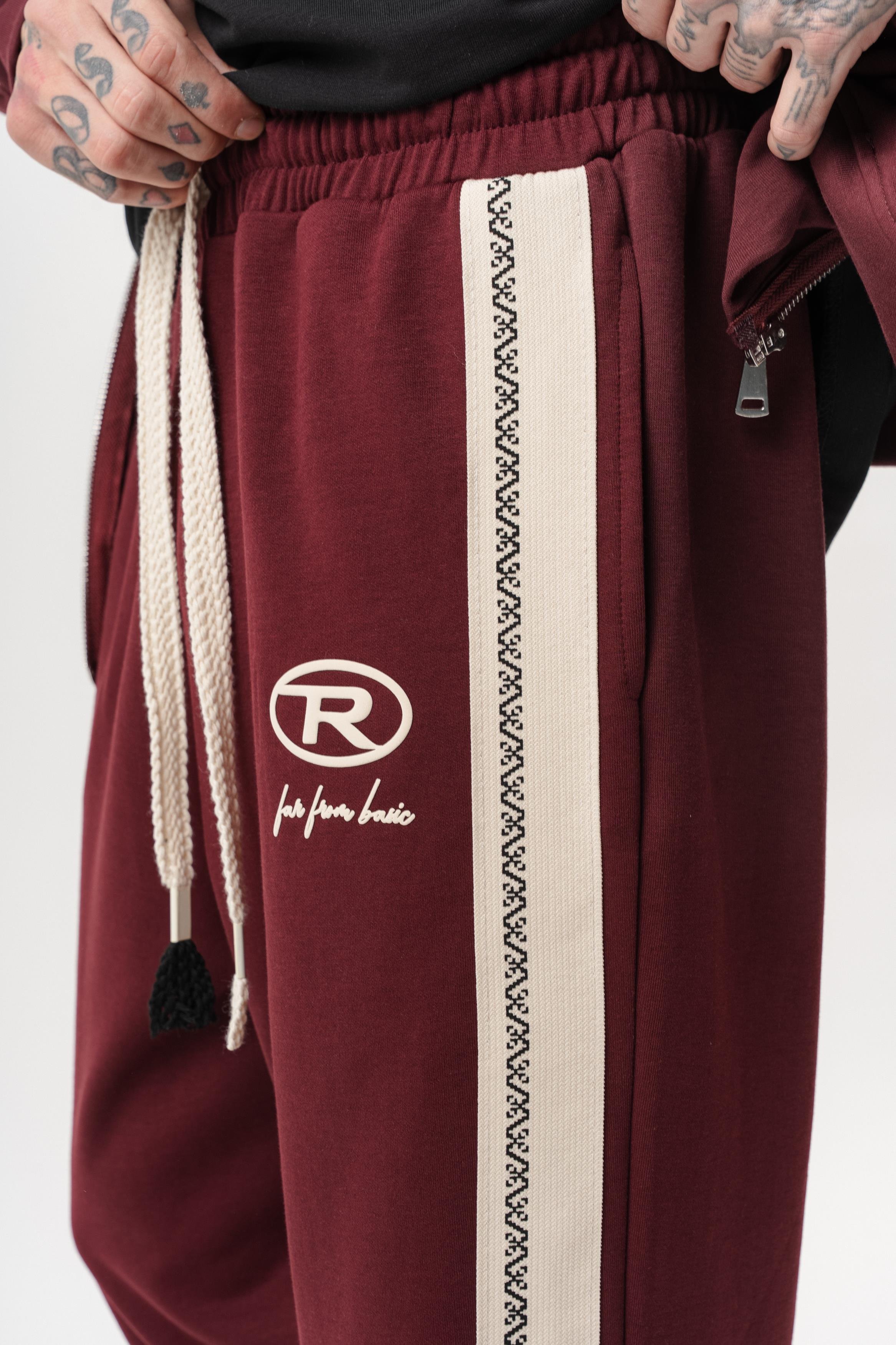 Erkek FFB Şerit Detaylı Kışlık Doubleface Baggy Eşofman Altı Bordo