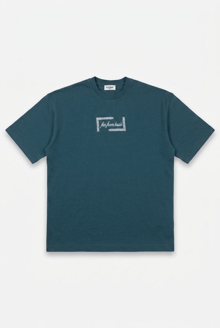 Erkek FFB Vintage Nakışlı Oversize T-Shirt Zümrüt