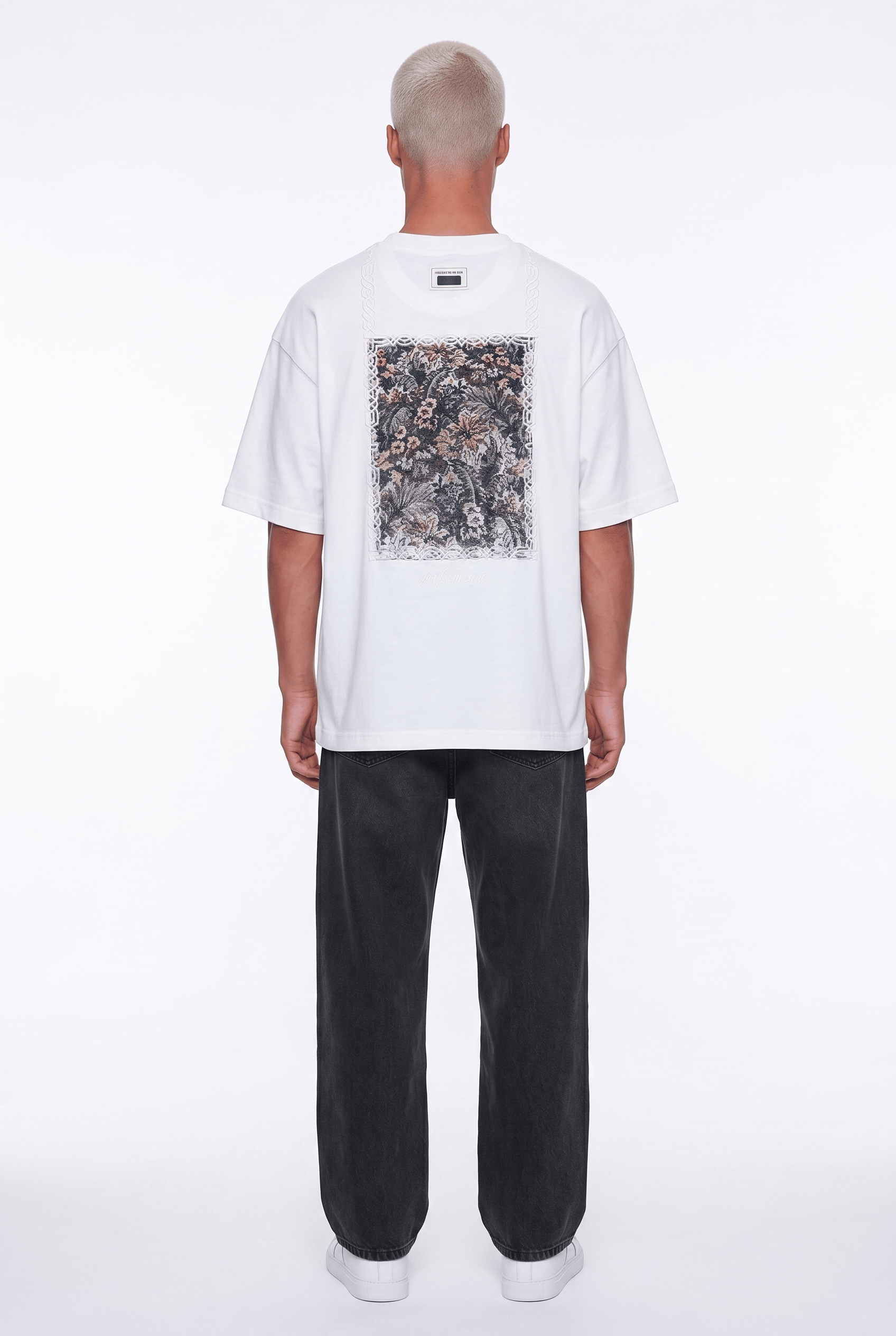 Erkek FFB Vintage Nakışlı Oversize T-Shirt Ekru