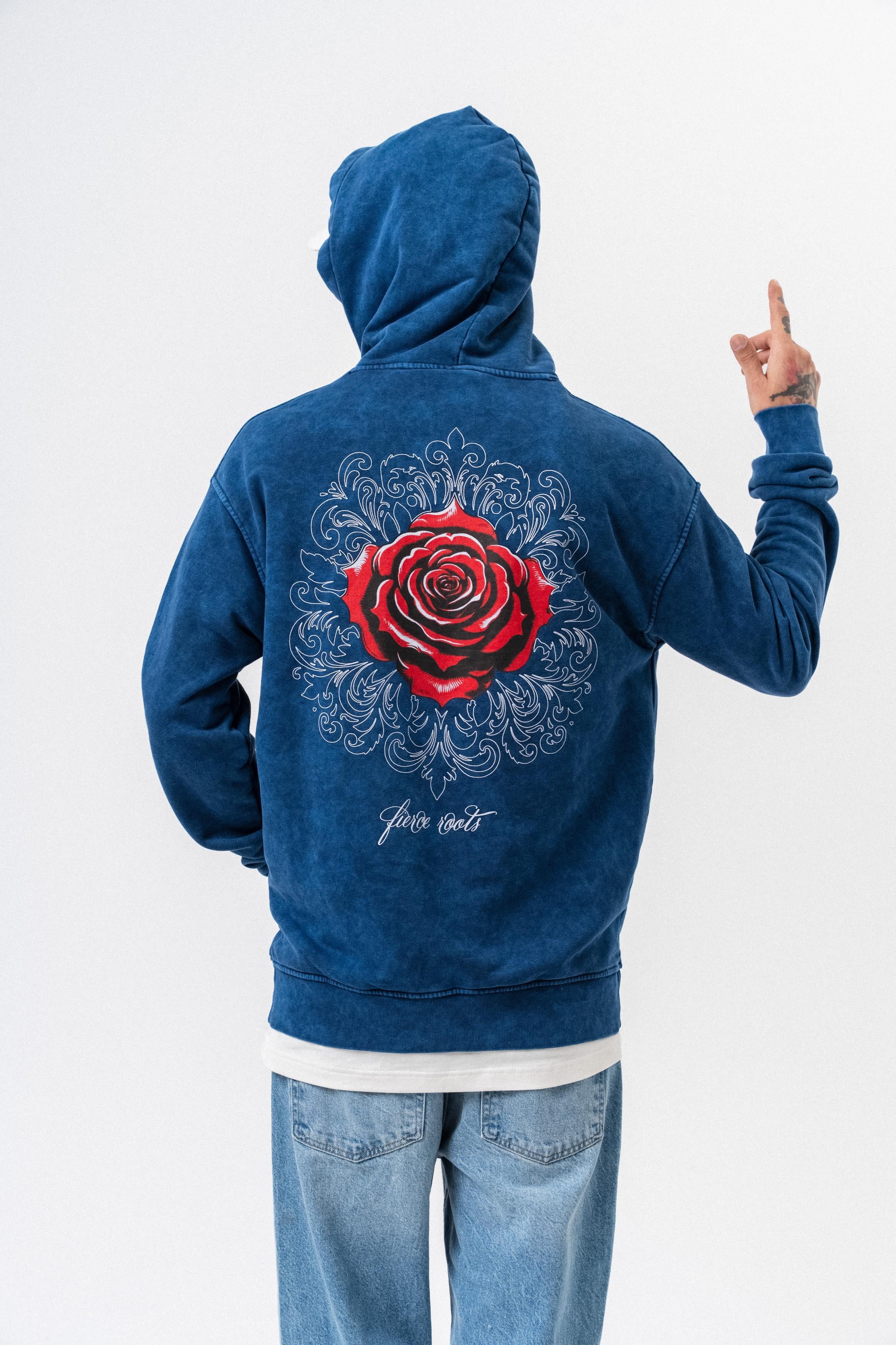 Erkek Fierce Baskılı Yıkamalı Kapüşonlu Oversize Hoodie İndigo