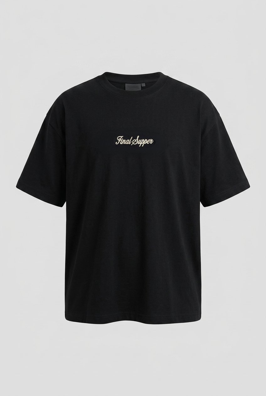 Erkek Final Supper Nakışlı Oversize T-Shirt Siyah