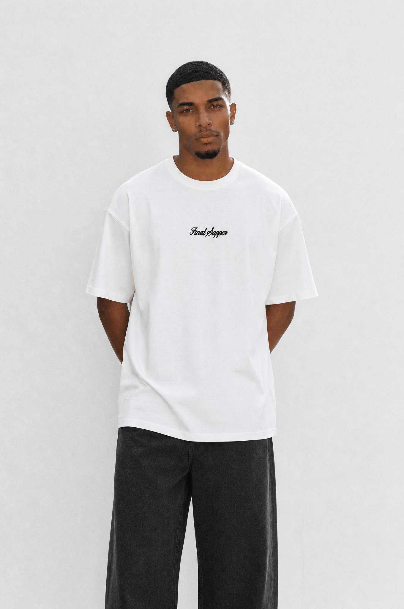 Erkek Final Supper Nakışlı Oversize T-Shirt Ekru