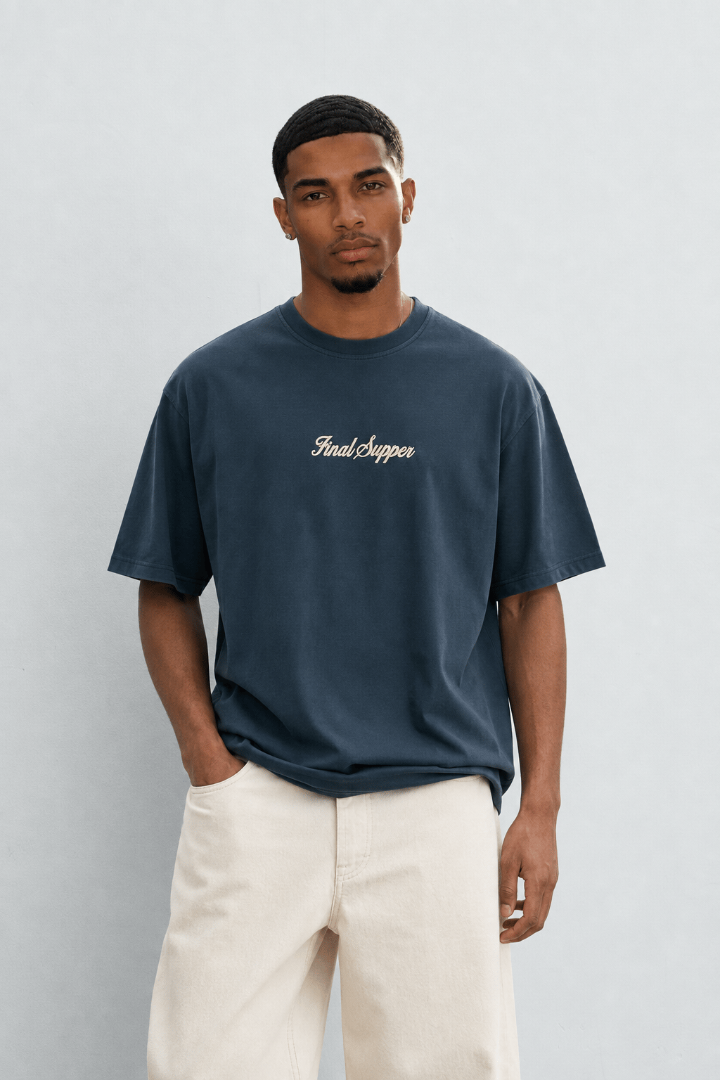 Erkek Final Supper Nakışlı Oversize T-Shirt Petrol