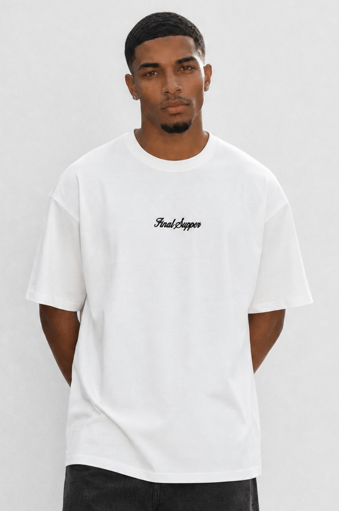 Erkek Final Supper Nakışlı Oversize T-Shirt Ekru