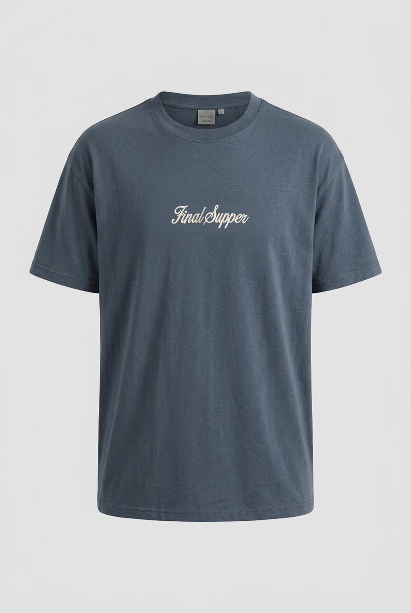 Erkek Final Supper Nakışlı Oversize T-Shirt Petrol