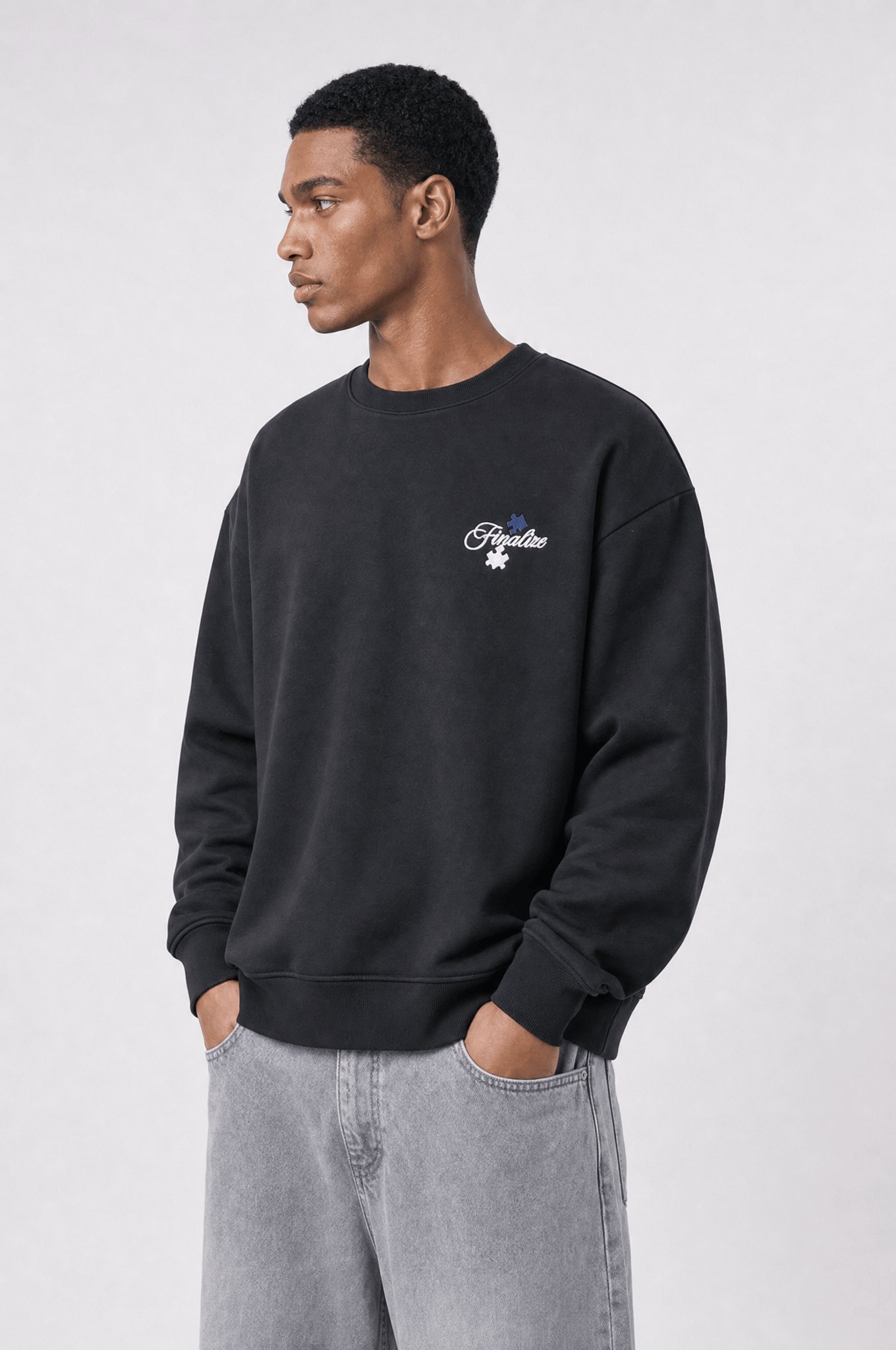 Erkek Finalize Patch Detaylı Oversize Sweatshirt Siyah