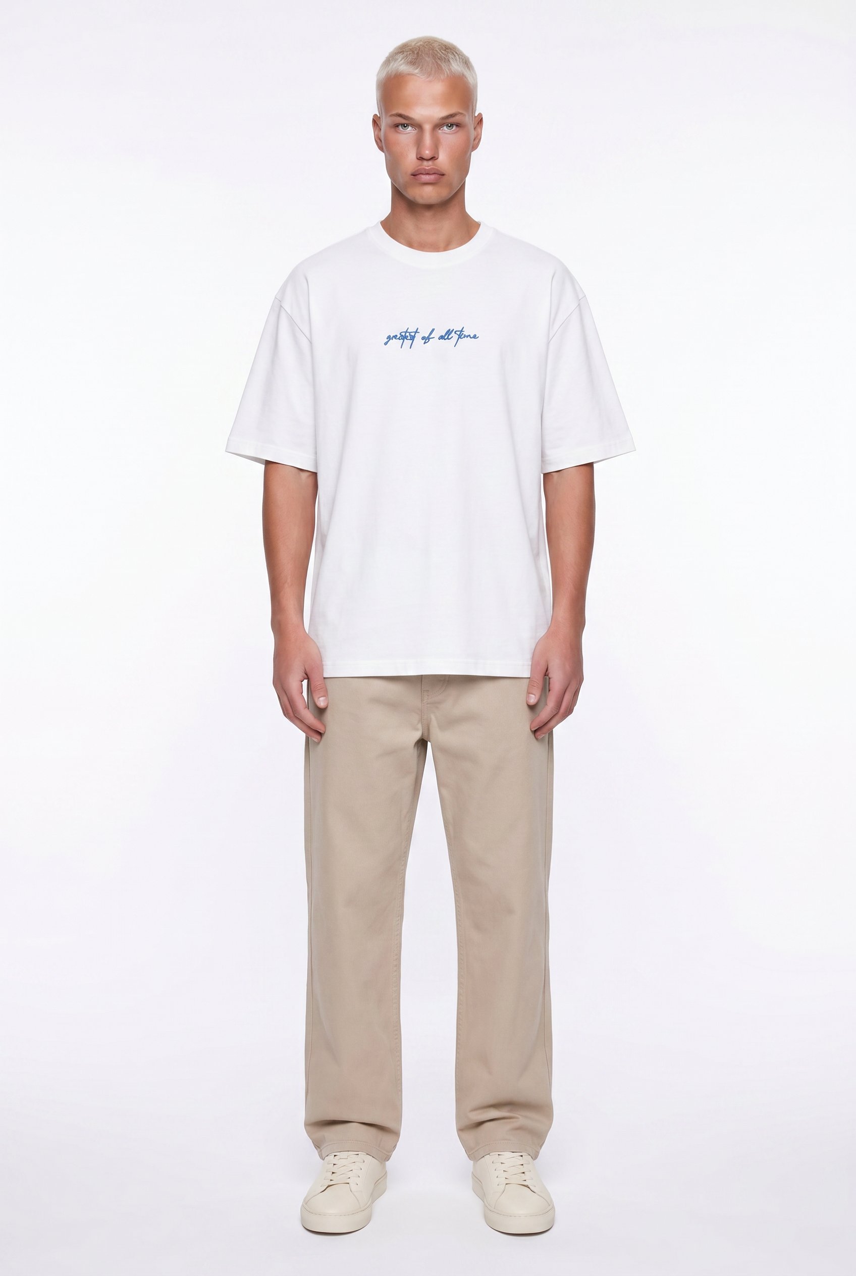 Erkek Goats Baskılı Oversize T-Shirt Ekru
