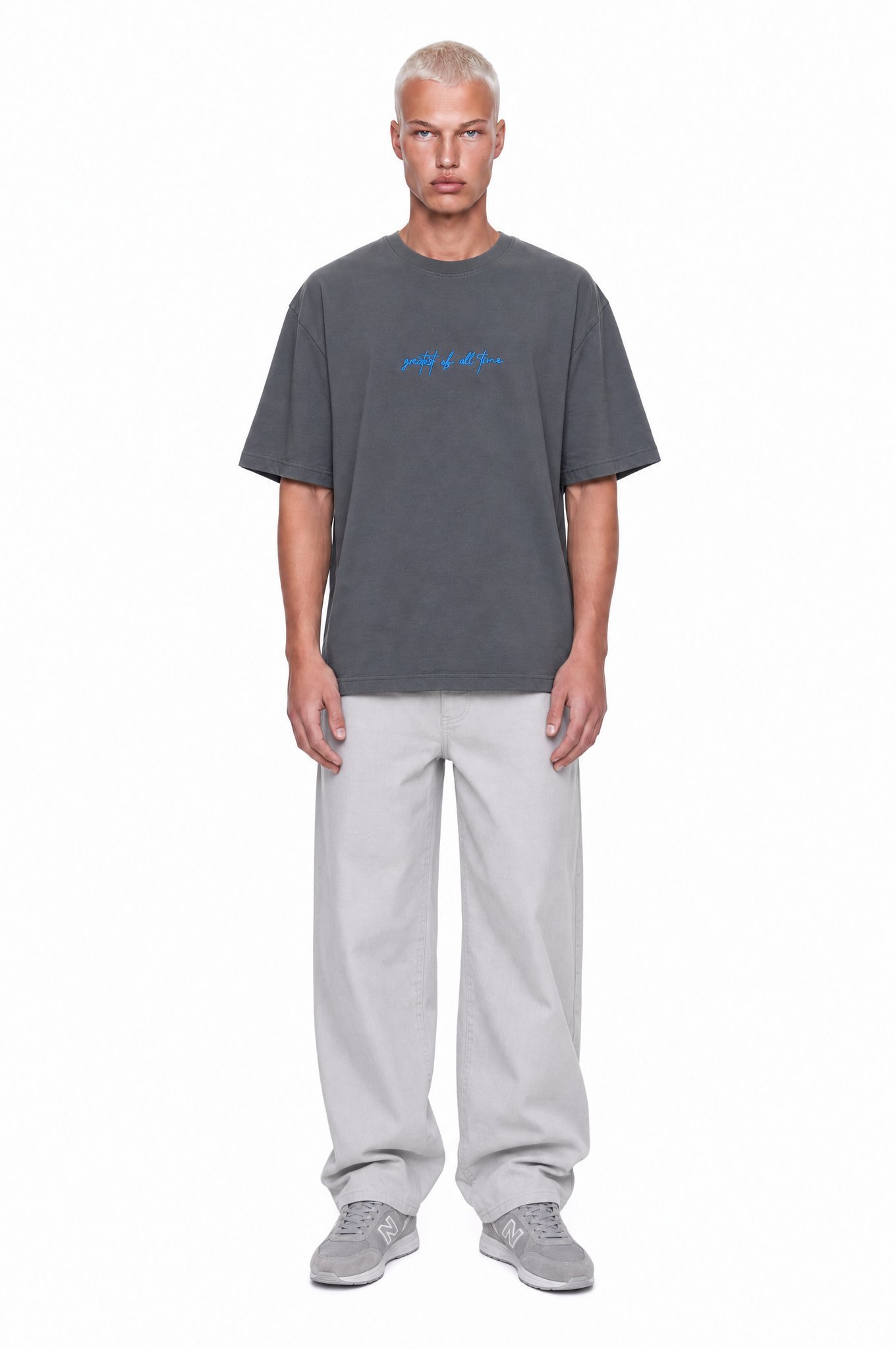 Erkek Goats Baskılı Oversize T-Shirt Füme