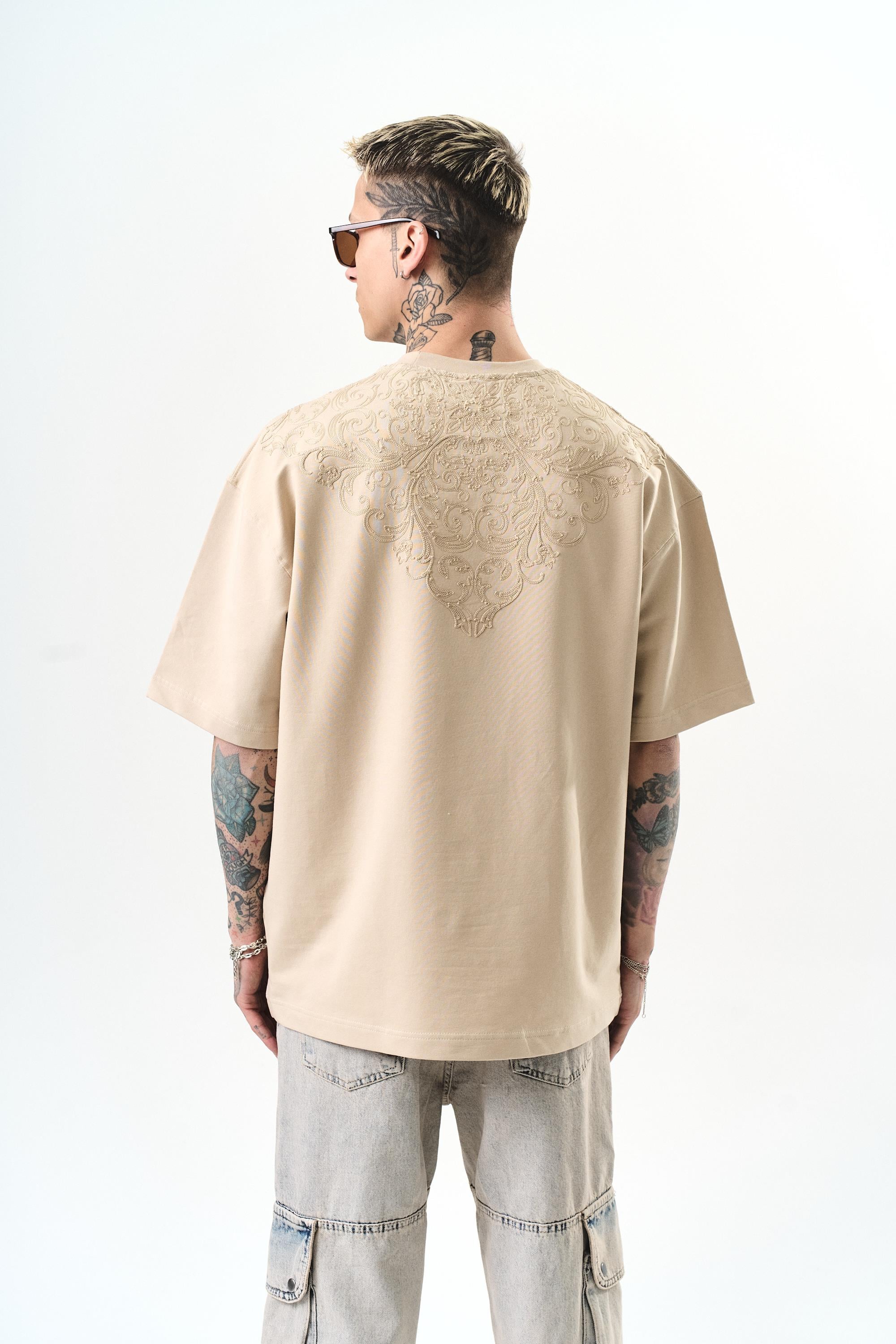 Erkek Goodly Nakışlı Oversize T-Shirt Bej