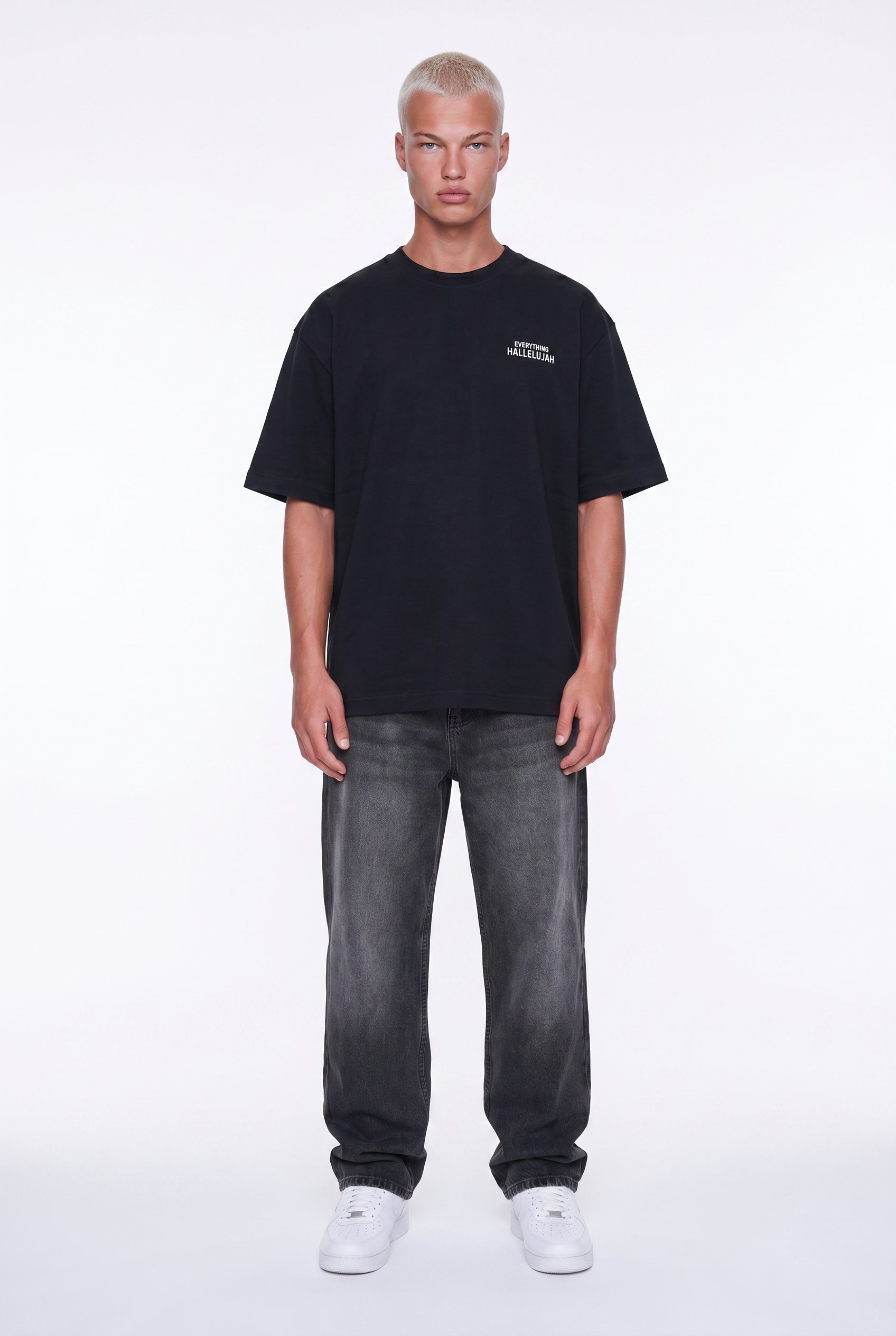 Erkek Hallelujah Baskılı Oversize T-Shirt Siyah