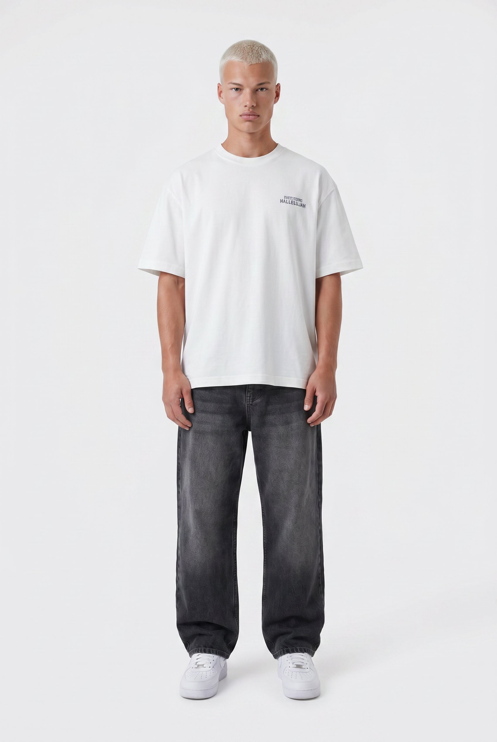 Erkek Hallelujah Baskılı Oversize T-Shirt Ekru