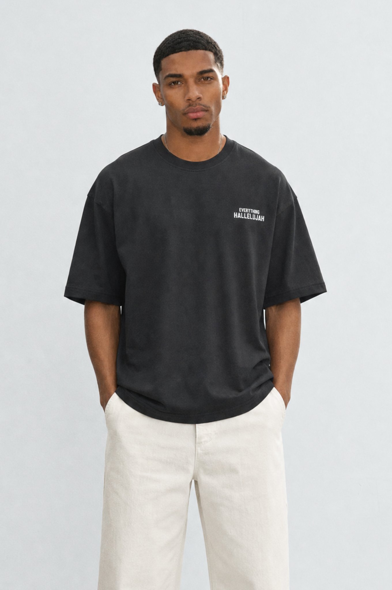 Erkek Hallelujah Baskılı Oversize T-Shirt Siyah