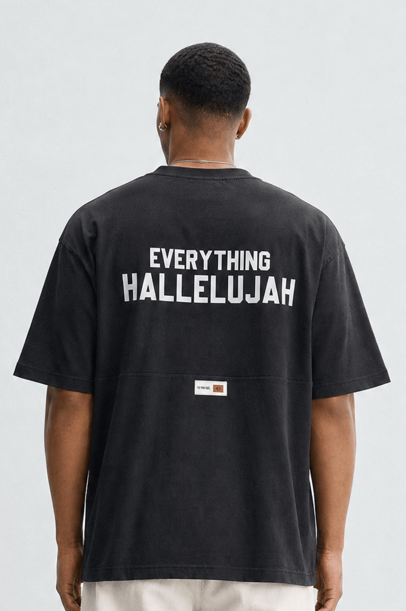 Erkek Hallelujah Baskılı Oversize T-Shirt Siyah