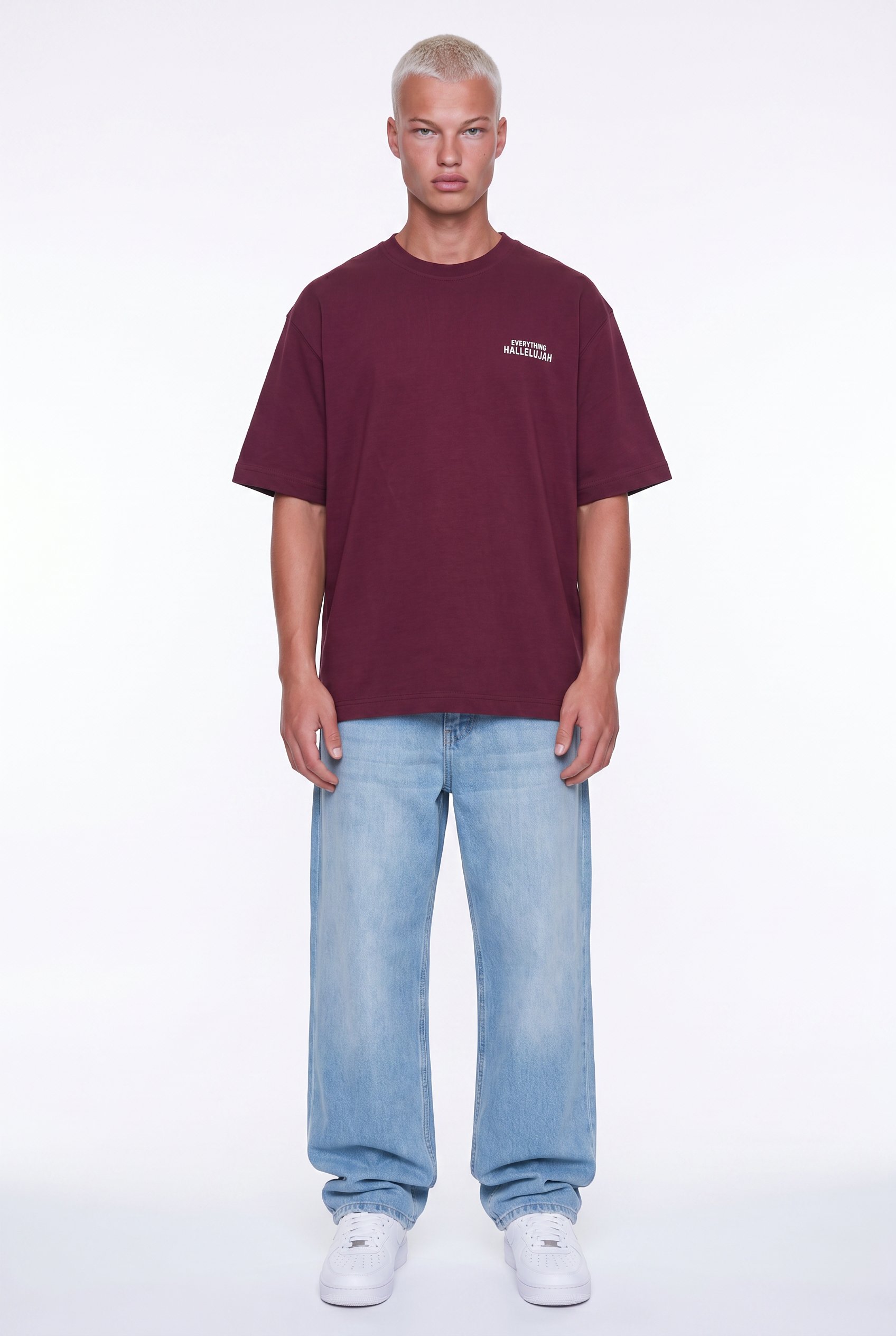 Erkek Hallelujah Baskılı Oversize T-Shirt Bordo