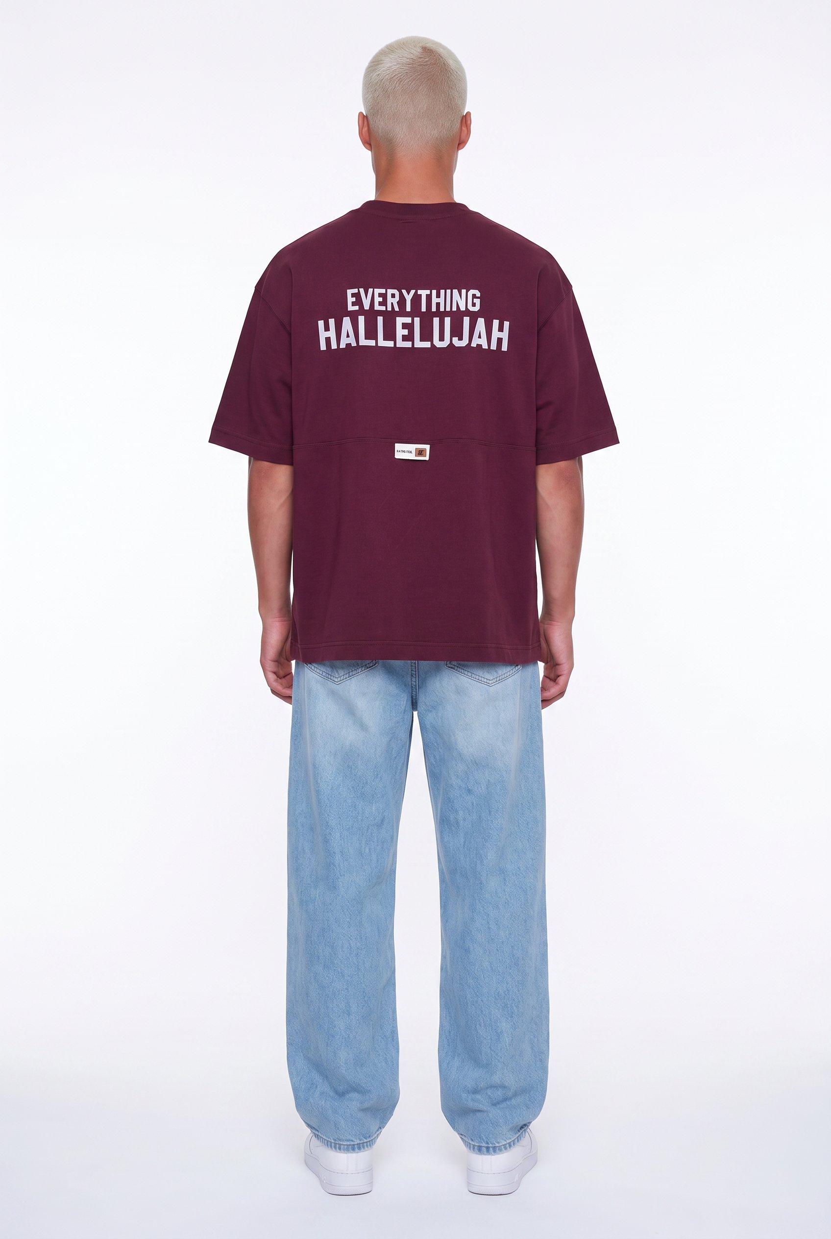 Erkek Hallelujah Baskılı Oversize T-Shirt Bordo