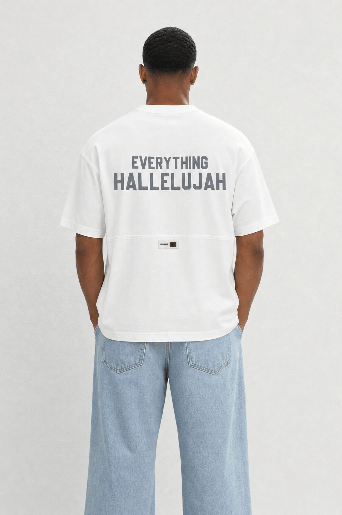 Erkek Hallelujah Baskılı Oversize T-Shirt Ekru