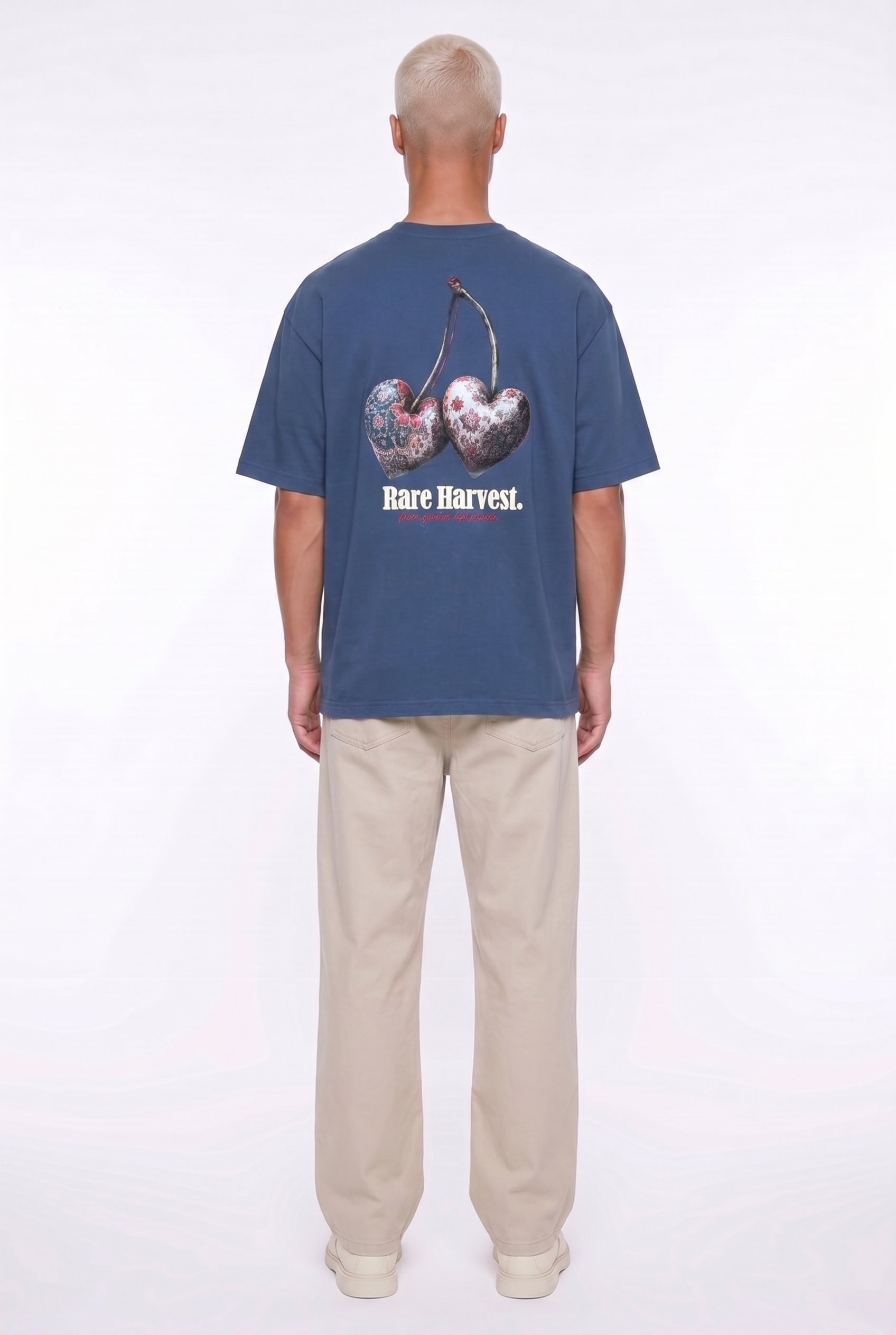 Erkek Harvest Baskılı Oversize T-Shirt Lacivert