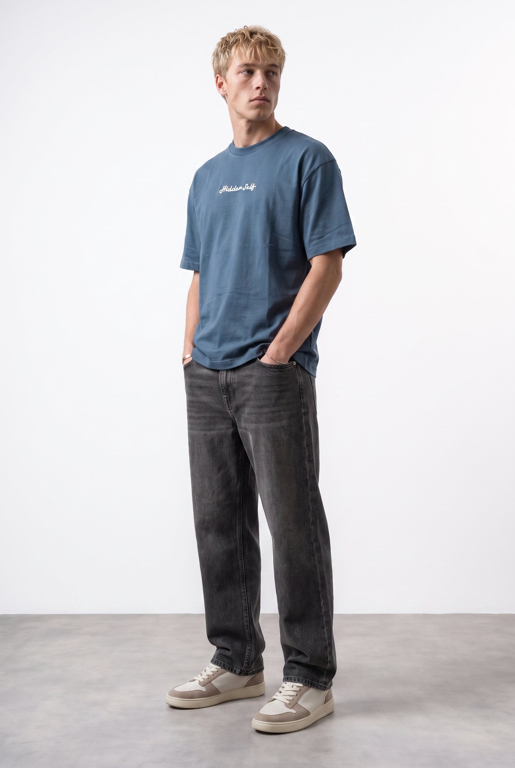 Erkek Hidden Self Baskılı Oversize T-Shirt Petrol