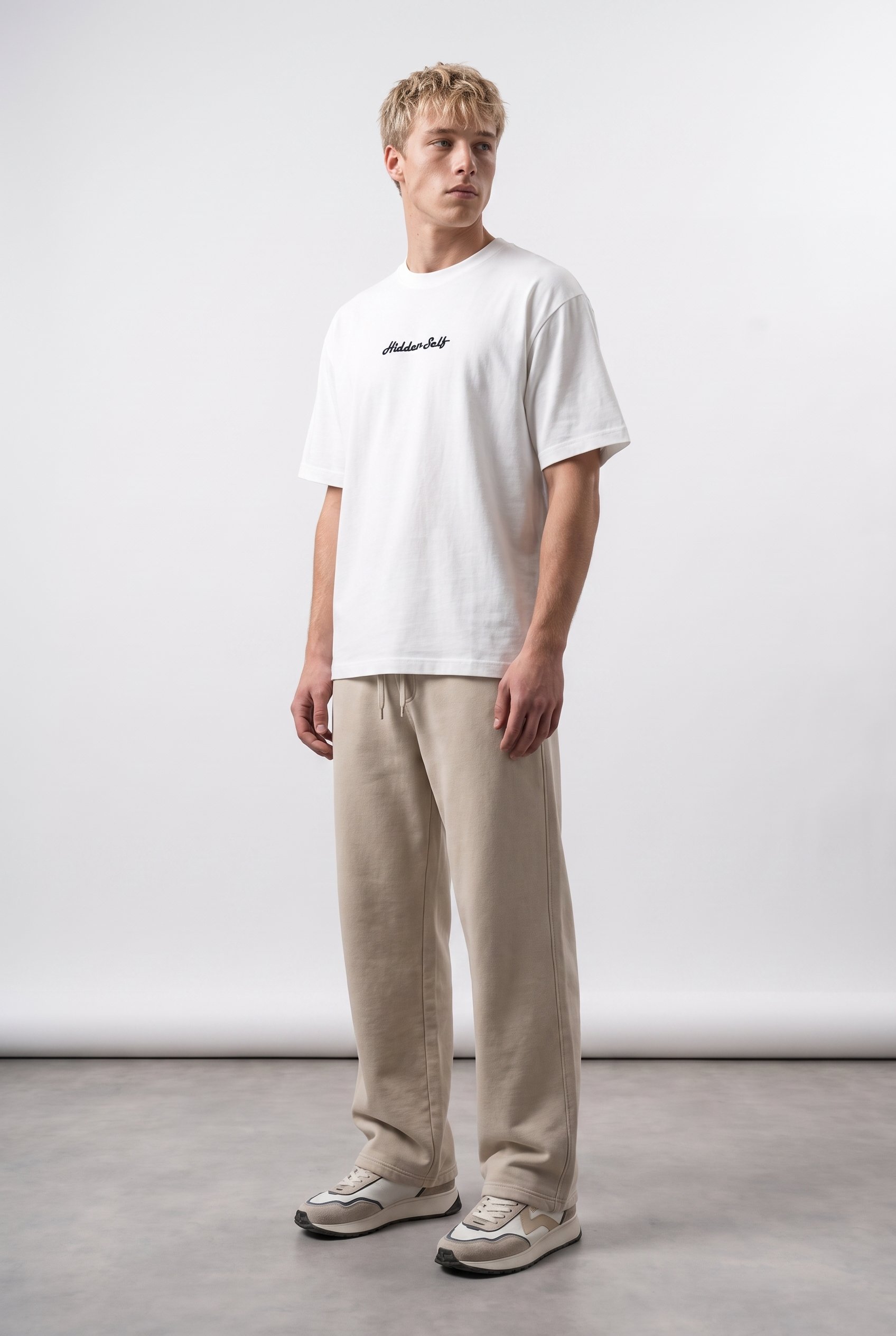 Erkek Hidden Self Baskılı Oversize T-Shirt Ekru