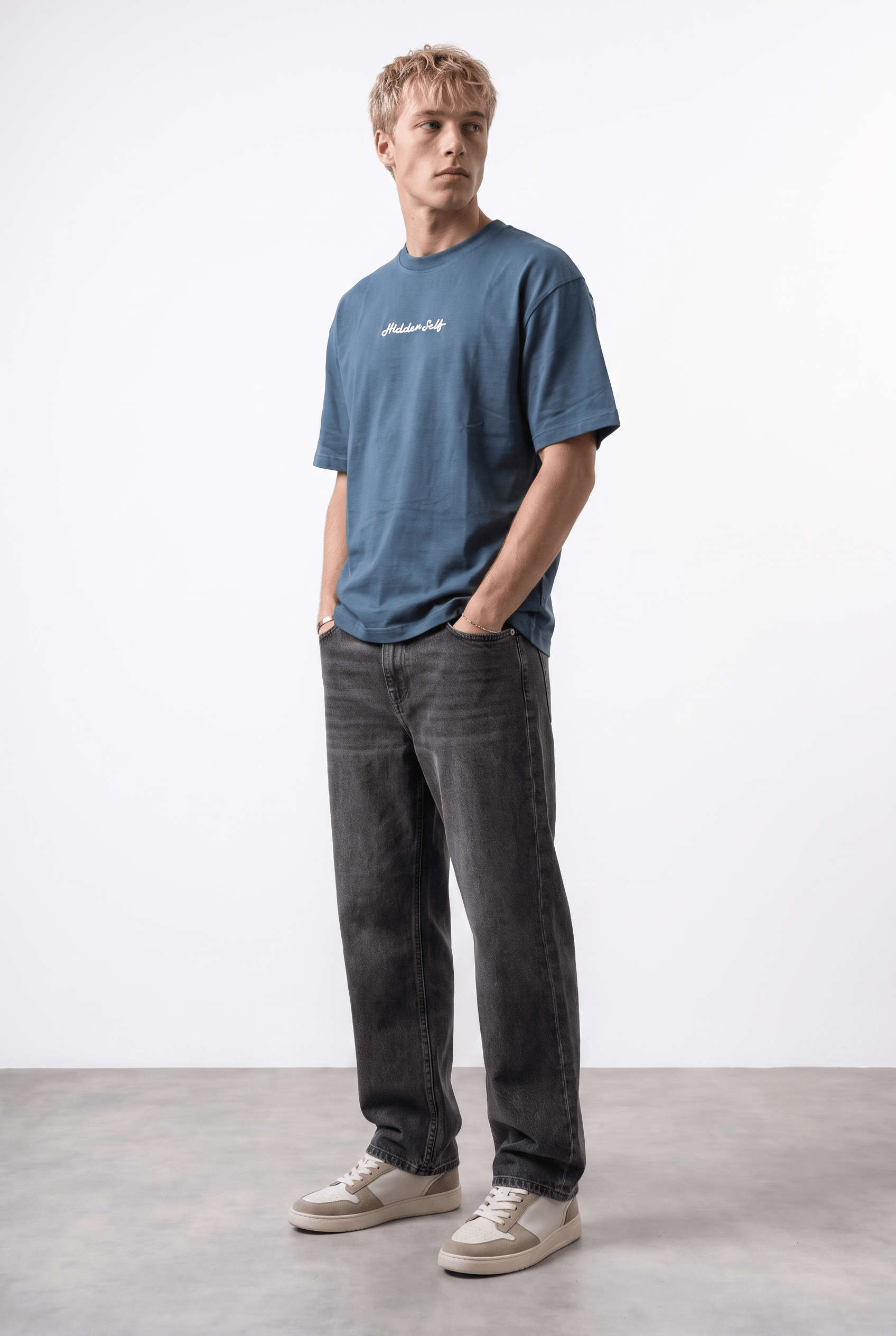 Erkek Hidden Self Baskılı Oversize T-Shirt Petrol