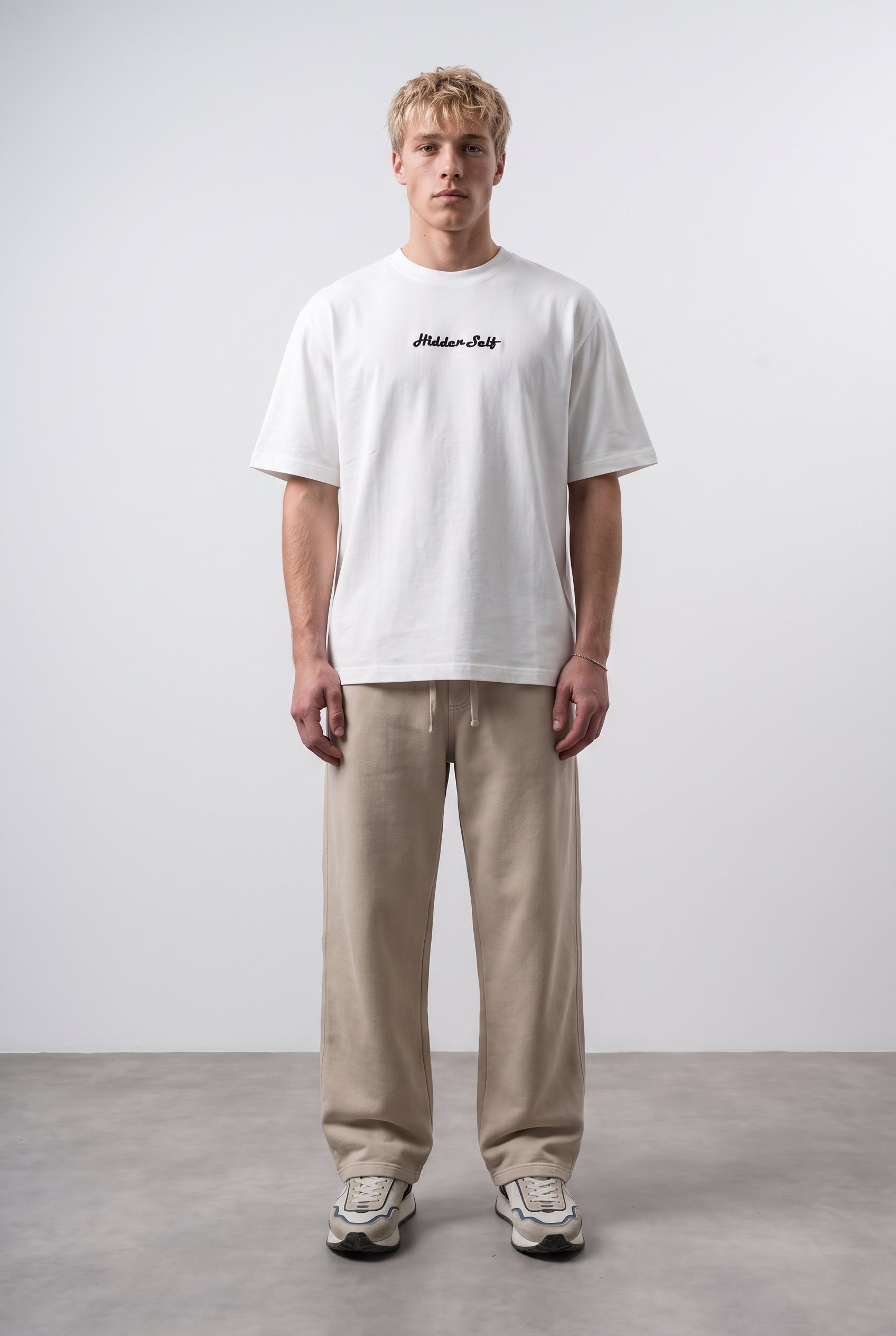 Erkek Hidden Self Baskılı Oversize T-Shirt Ekru