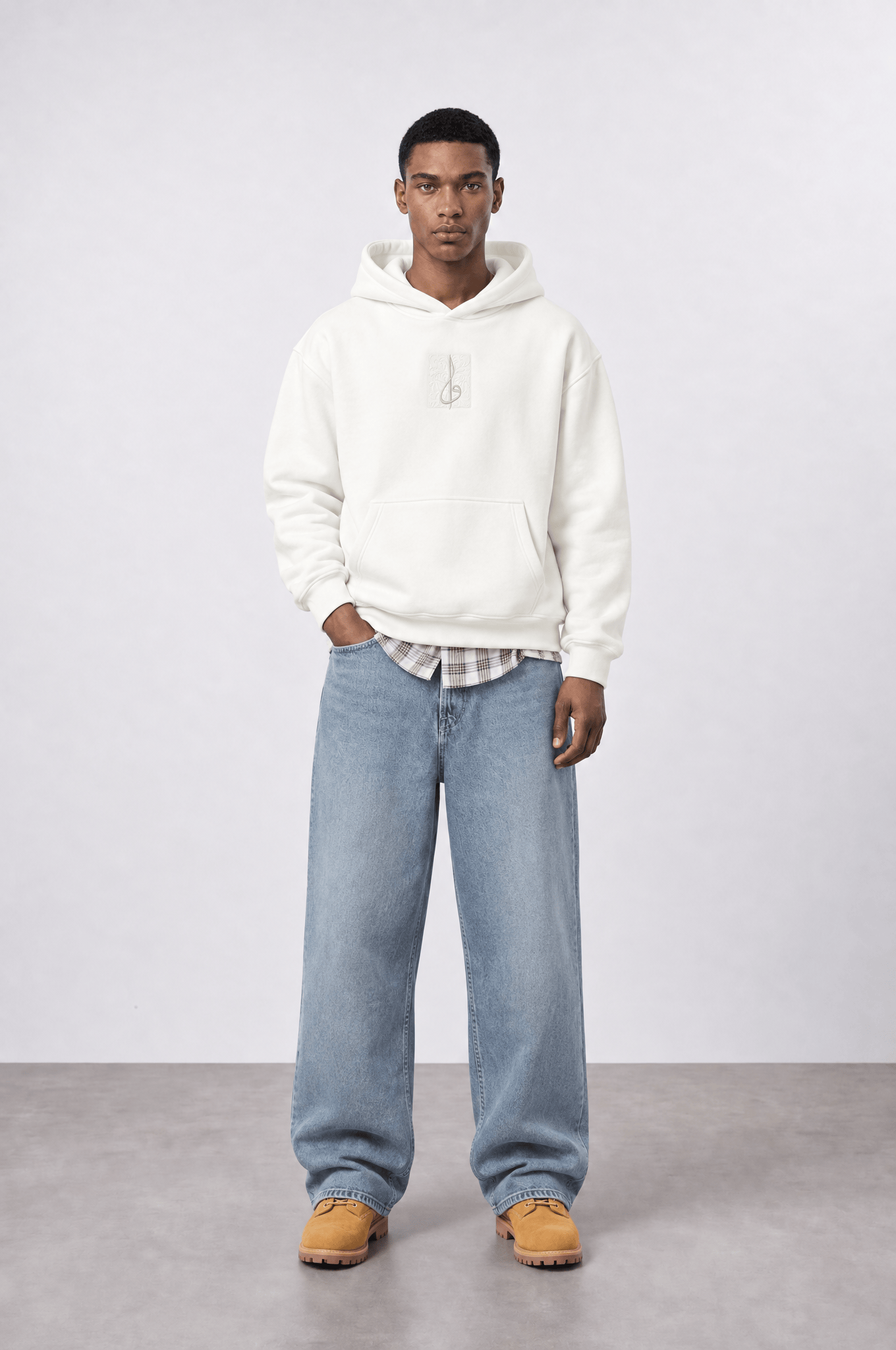 Erkek Horse Patch Detaylı Oversize Hoodie Ekru