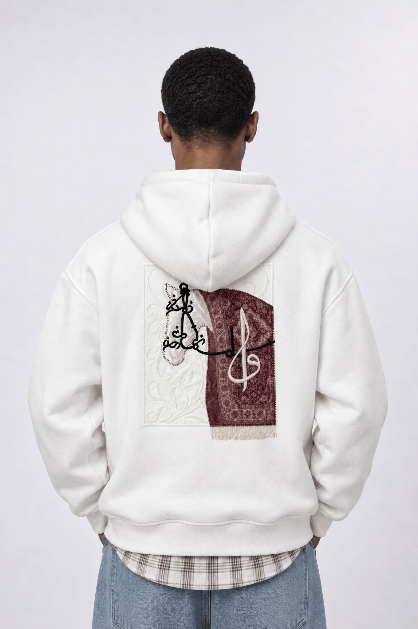 Erkek Horse Patch Detaylı Oversize Hoodie Ekru