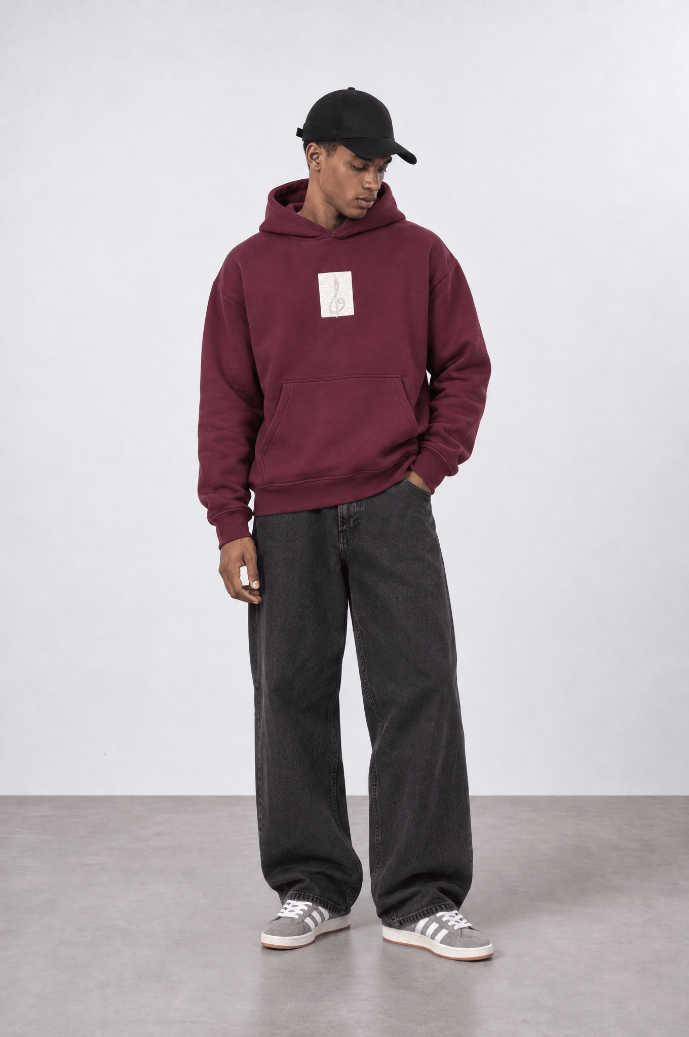 Erkek Horse Patch Detaylı Oversize Hoodie Bordo
