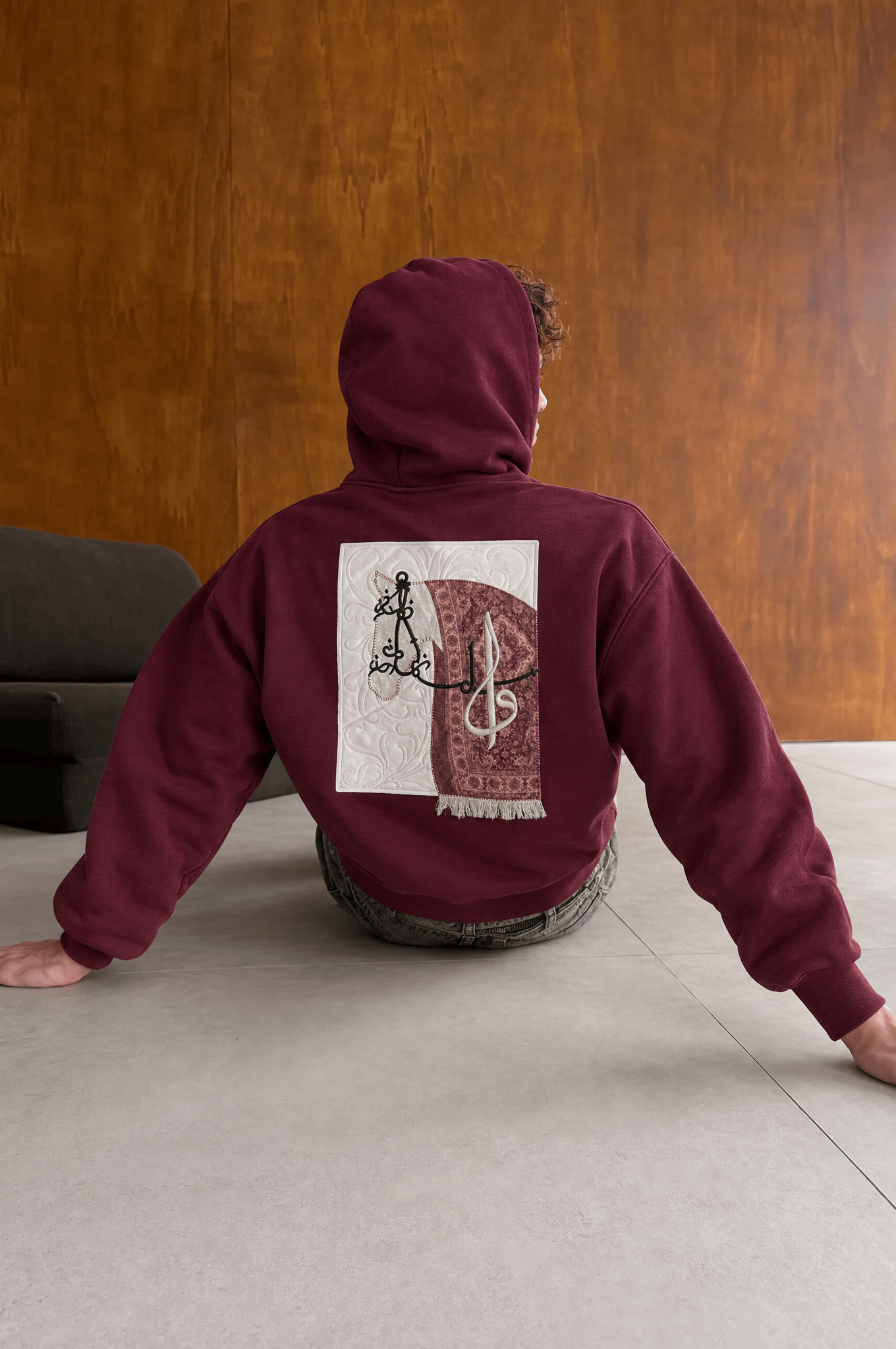 Erkek Horse Patch Detaylı Oversize Hoodie Bordo