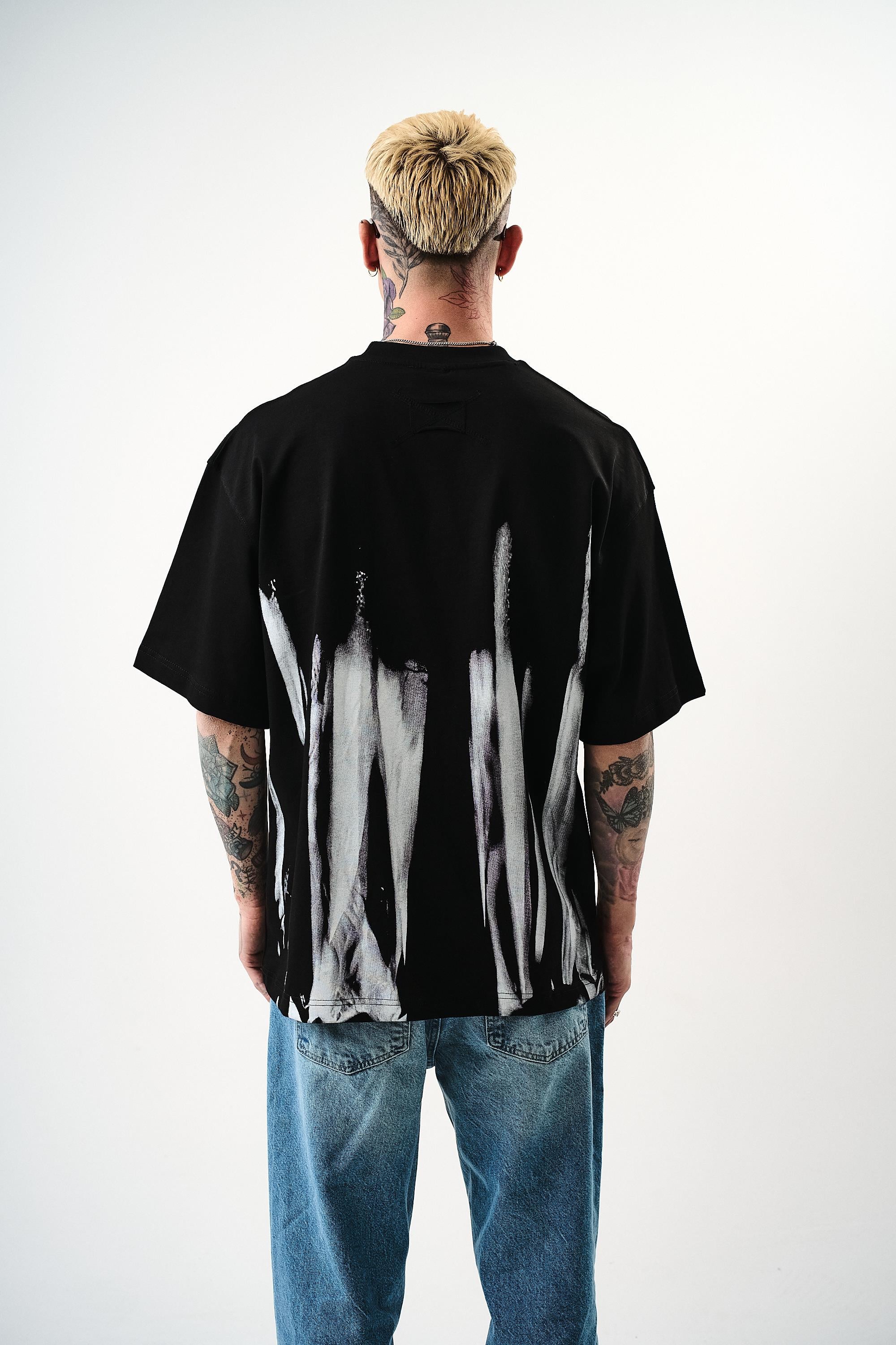 Erkek İmmortal Baskılı Oversize T-Shirt Siyah
