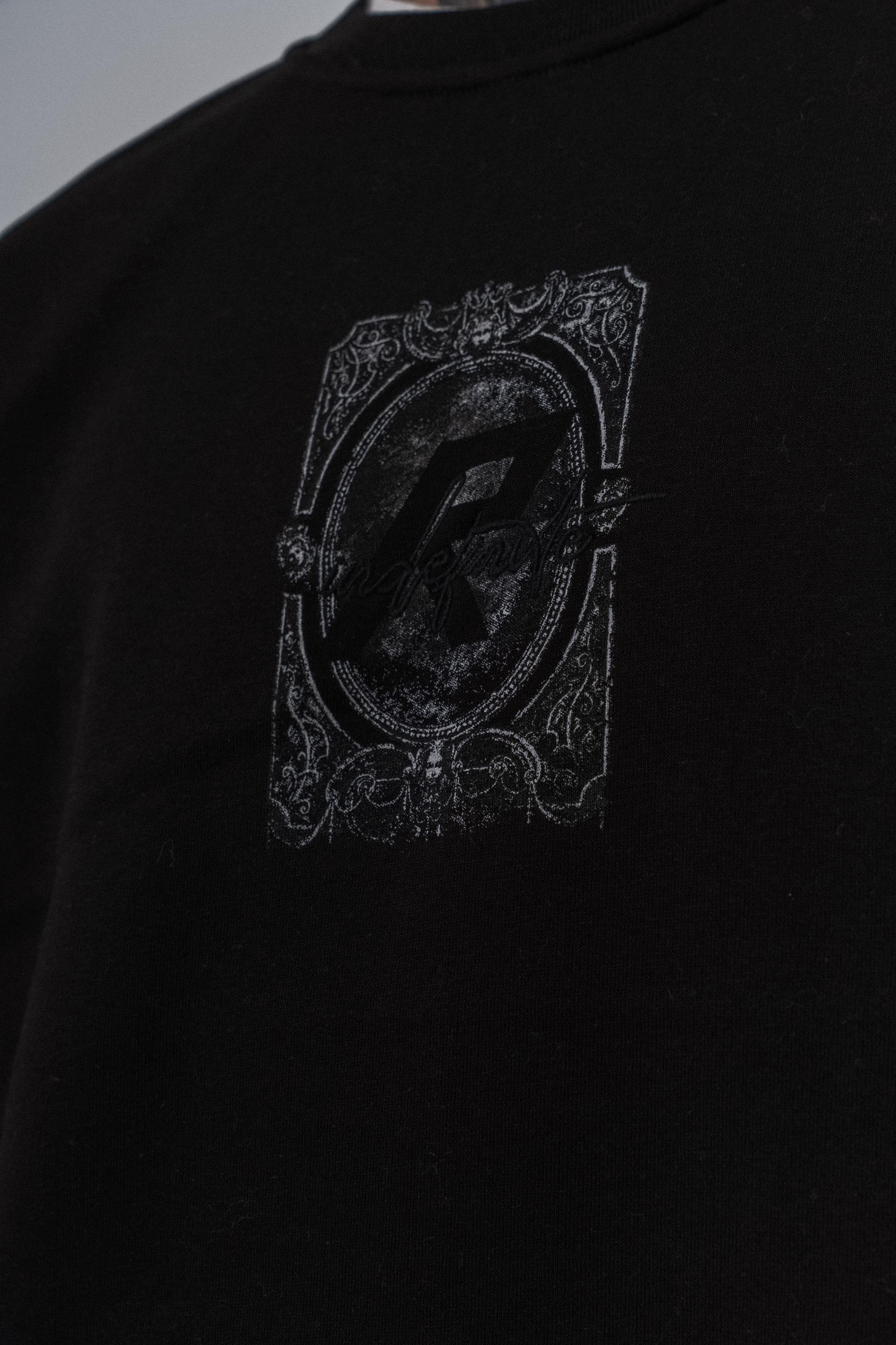 Erkek Indefinite Baskılı Bisiklet Yaka Oversize Sweatshirt Siyah
