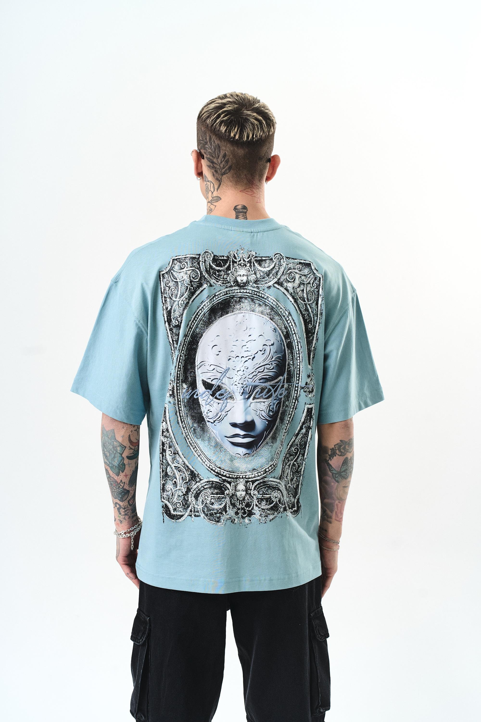 Erkek Indefinite Baskılı Oversize T-Shirt Bebe Mavi