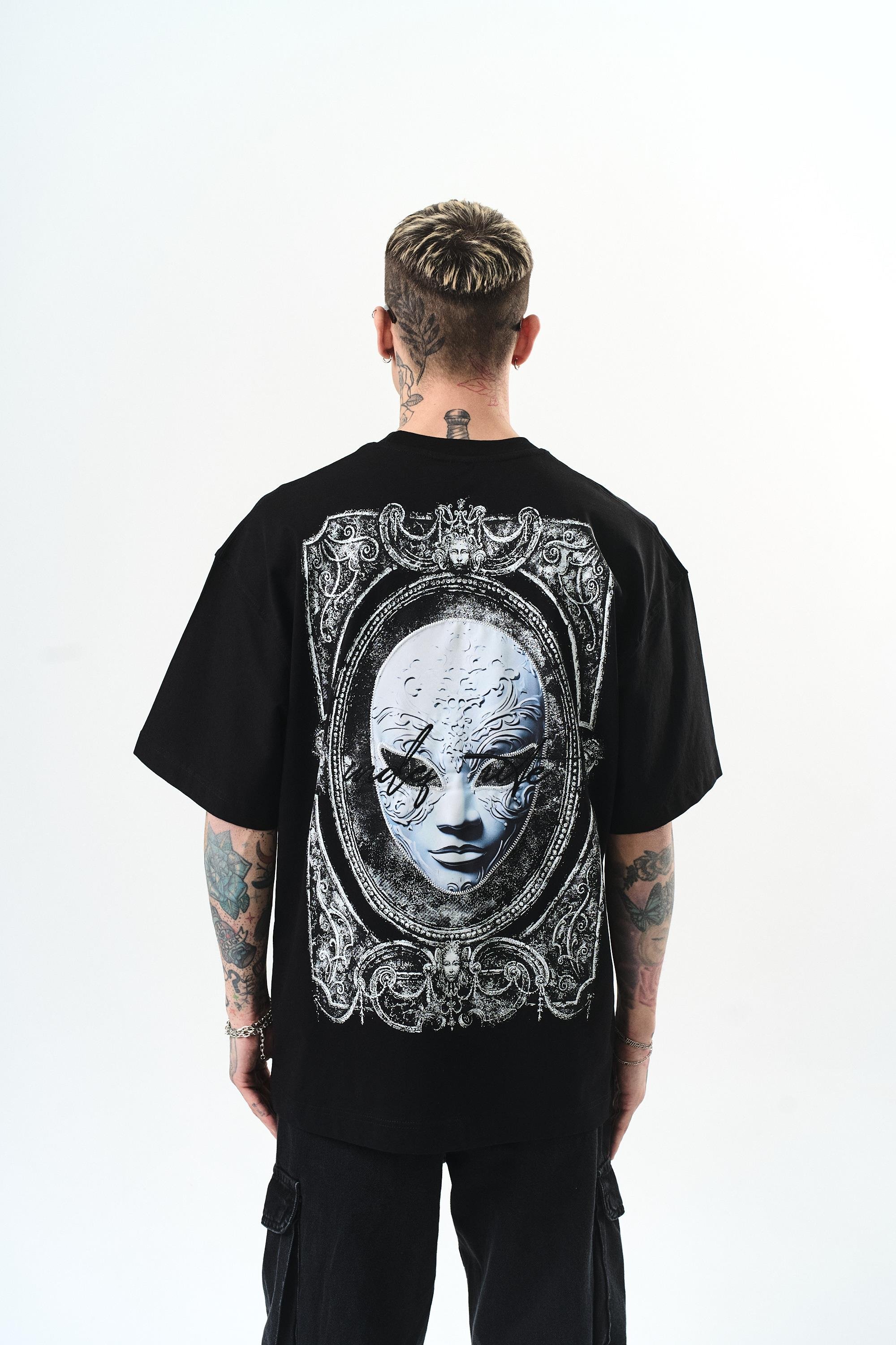 Erkek Indefinite Baskılı Oversize T-Shirt Siyah