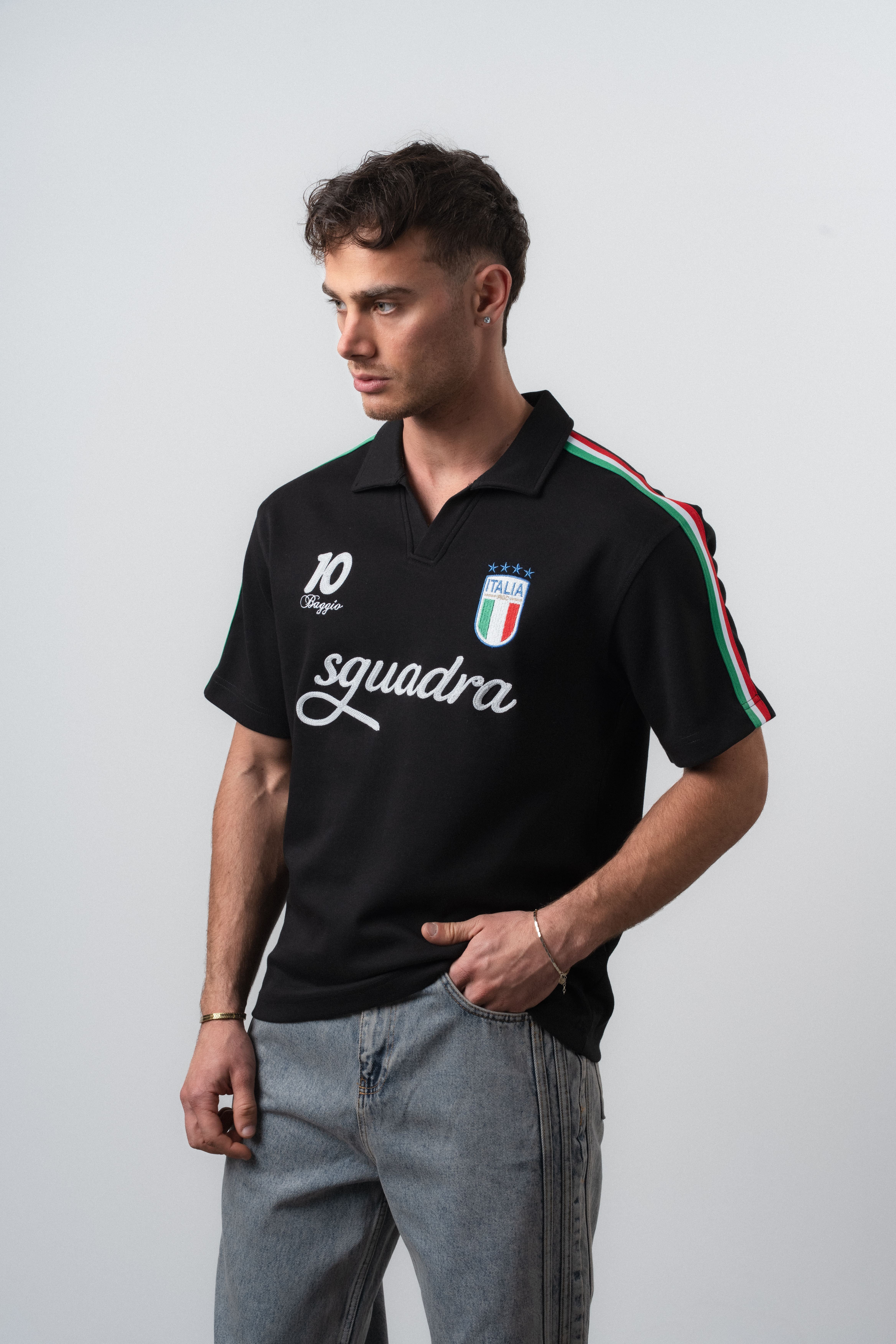 Erkek İtalya Retro Forma T-Shirt Siyah